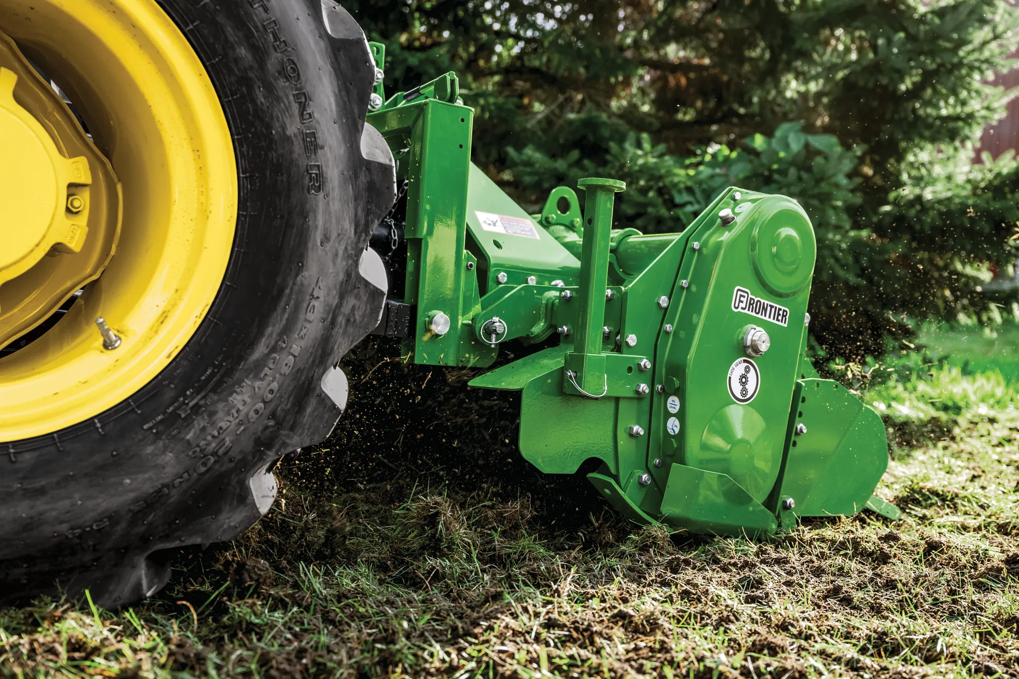 Close up view of the RT3049 Rotary Tiller in the field
