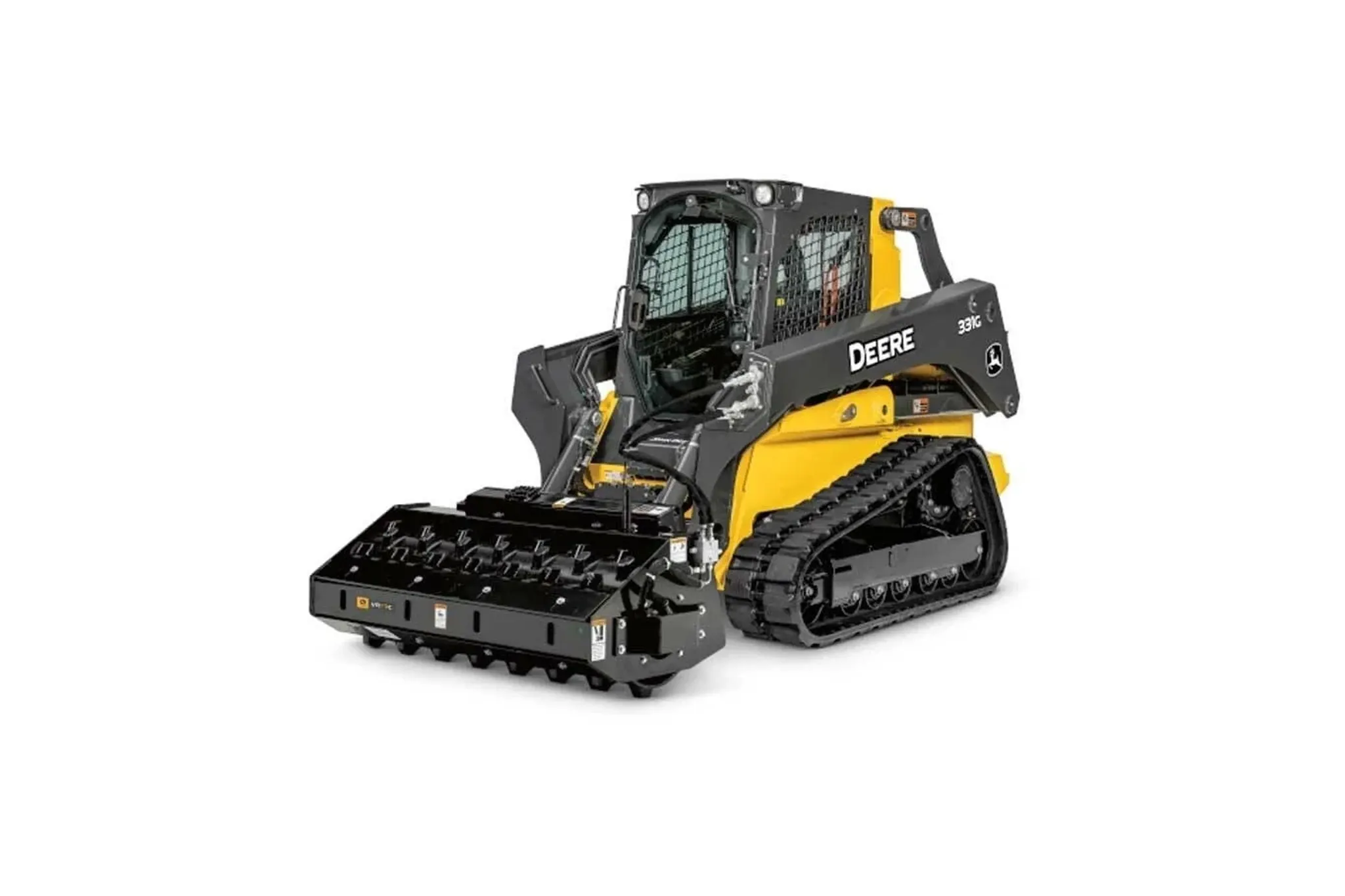 Studio image of a VR73C Vibratory Roller attachment on a skid steer with tracks