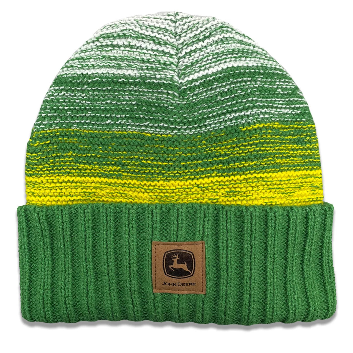 Cuffed Beanie - White, Yellow and Green Ombre