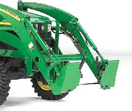 Front right view of the front of a tractor with optional Skid Steer Attachment Carrier
