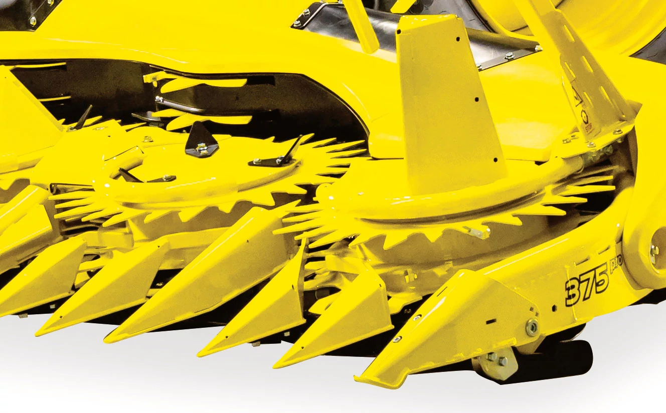Close-up studio view of the front left corner of a 375Pro Rotary Crop Header