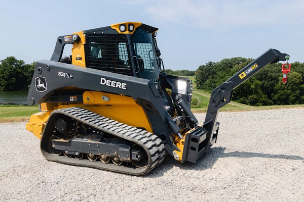 front right field shot of mb60 material boom on a skid steer
