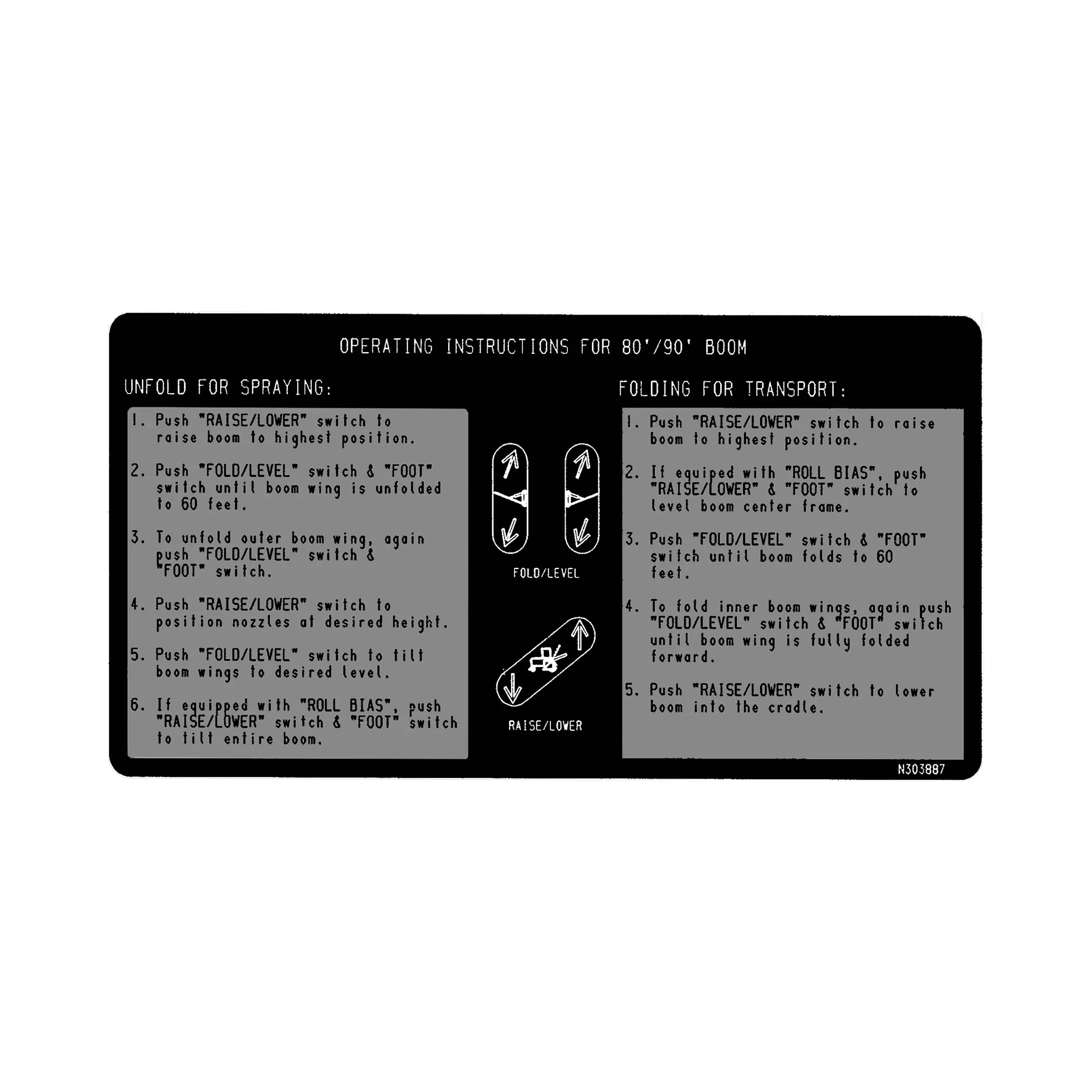 John Deere 80/90 Boom Fold Label - N303887