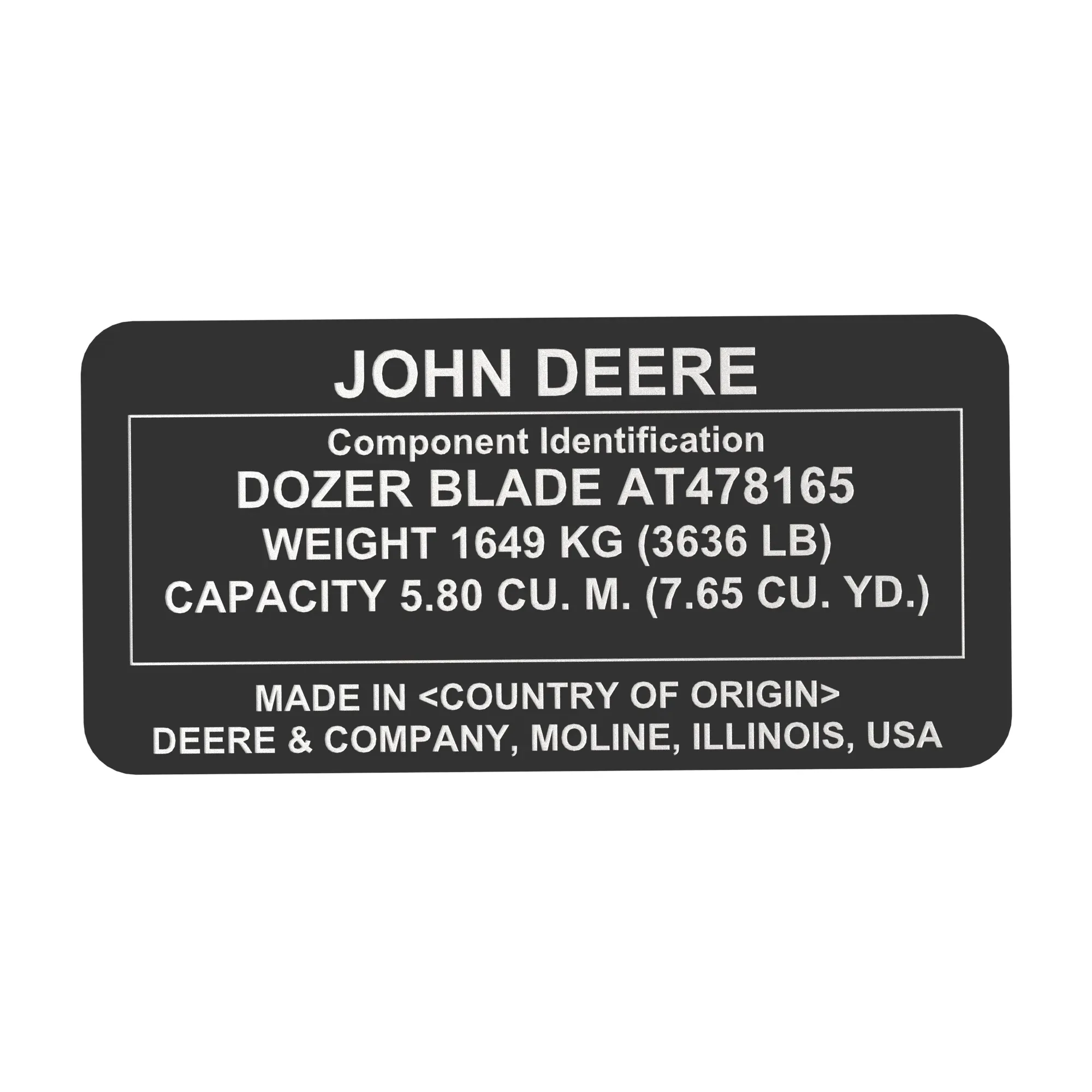 John Deere Identification Plate - T394943