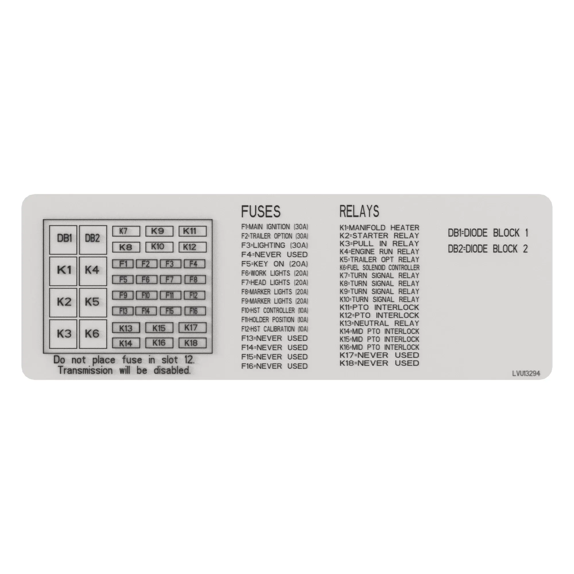 LVU13294: Fuse Relay Identification | Shop.Deere.com