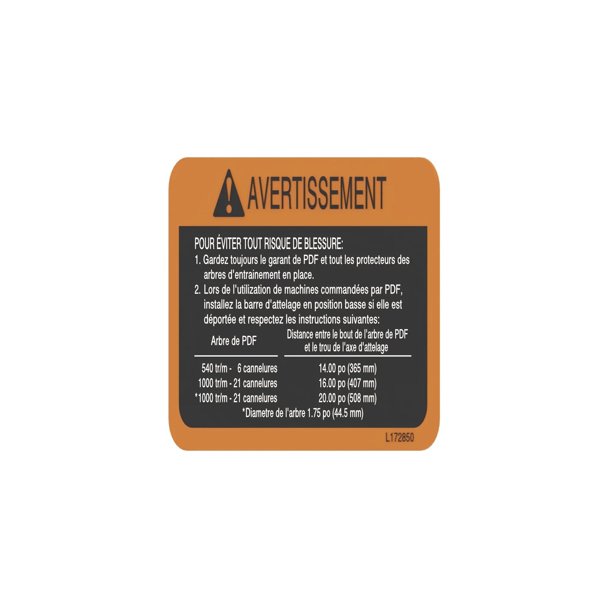 Label, Warning PTO