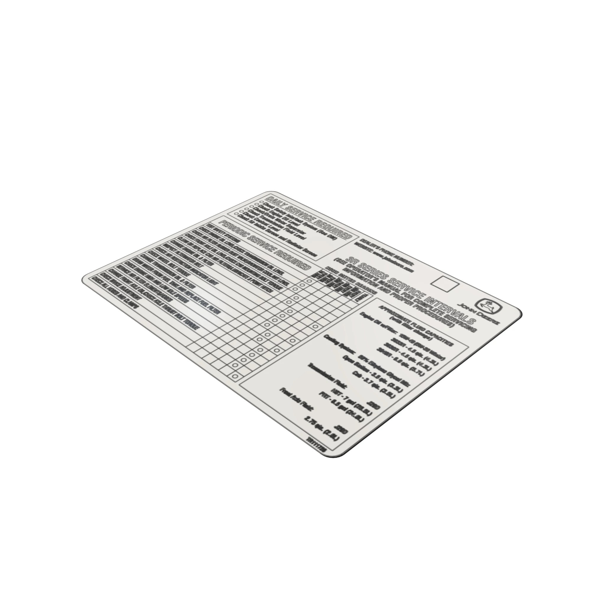 John Deere Service Interval Label - TR114960