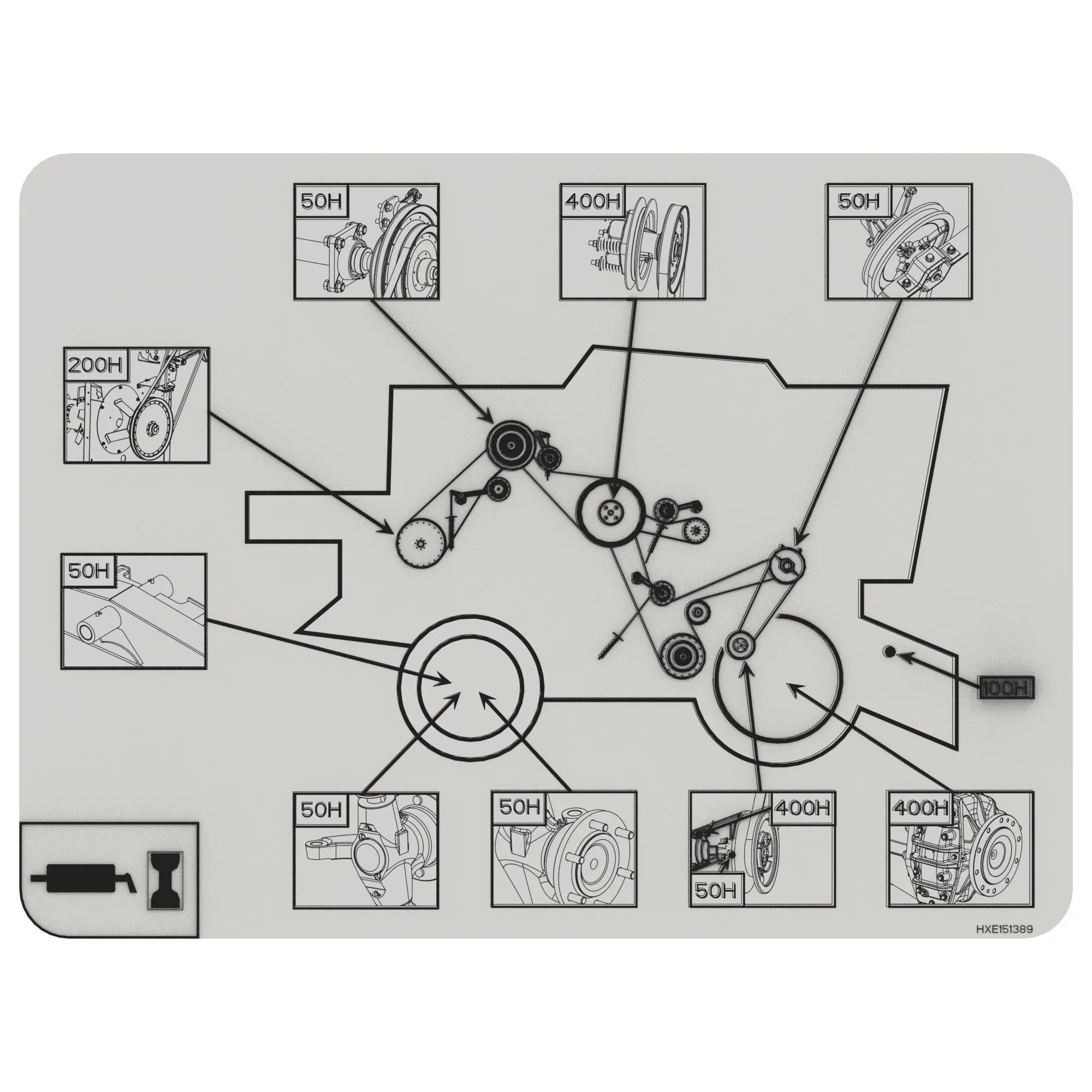 John Deere Lubricant Chart Label, Right Side - HXE151389