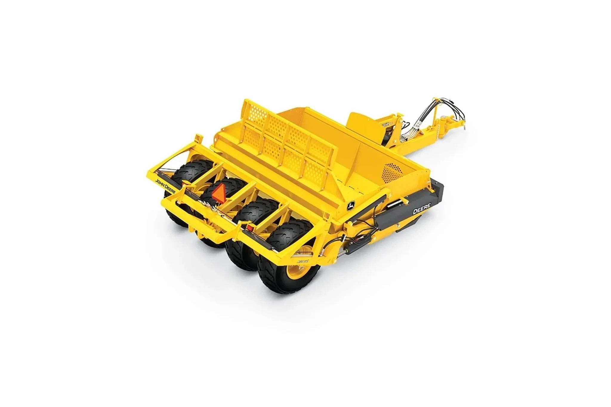 1812DC Scraper Systems with a close up of a yellow dump truck on a white surface