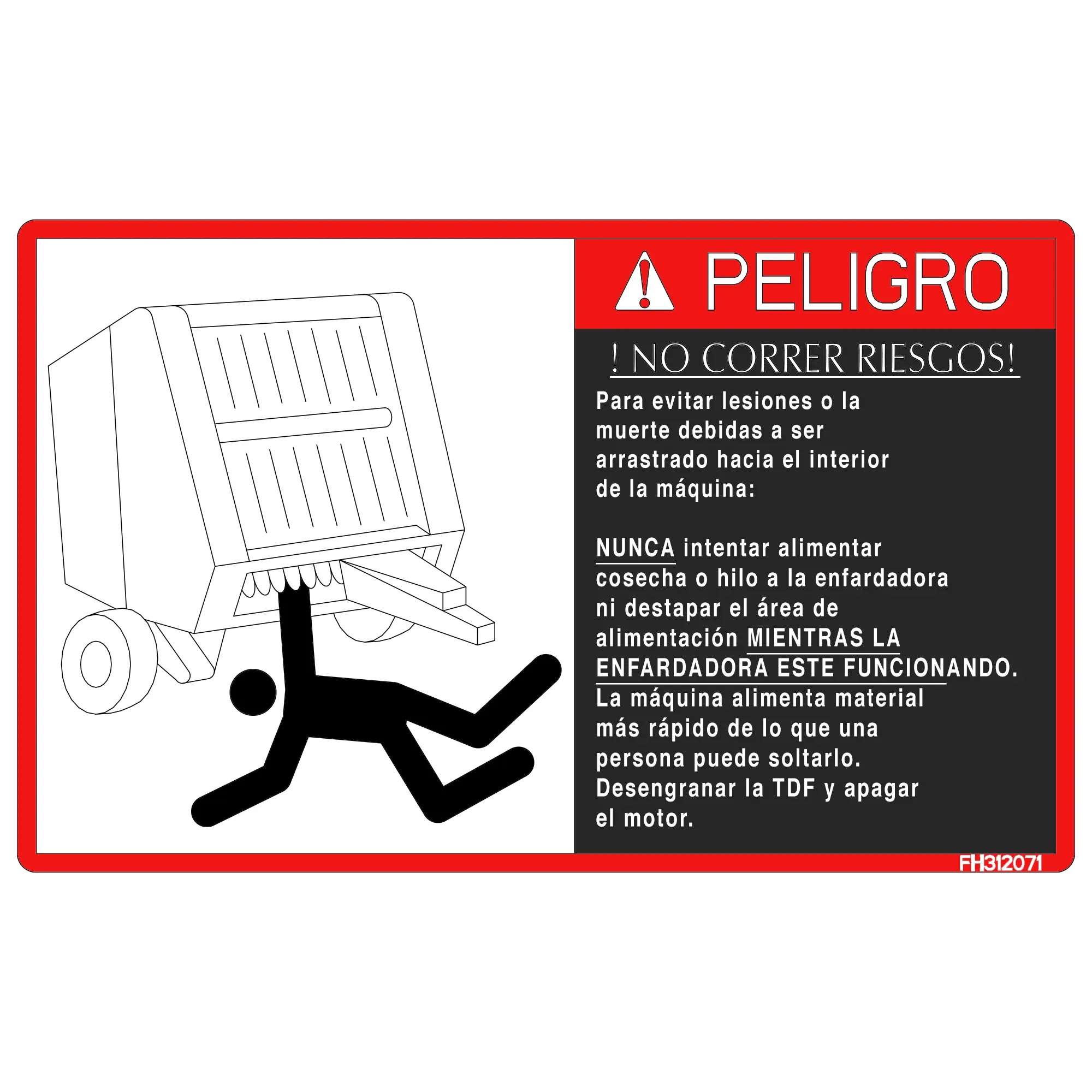 John Deere Danger Decal, Spanish - FH312071