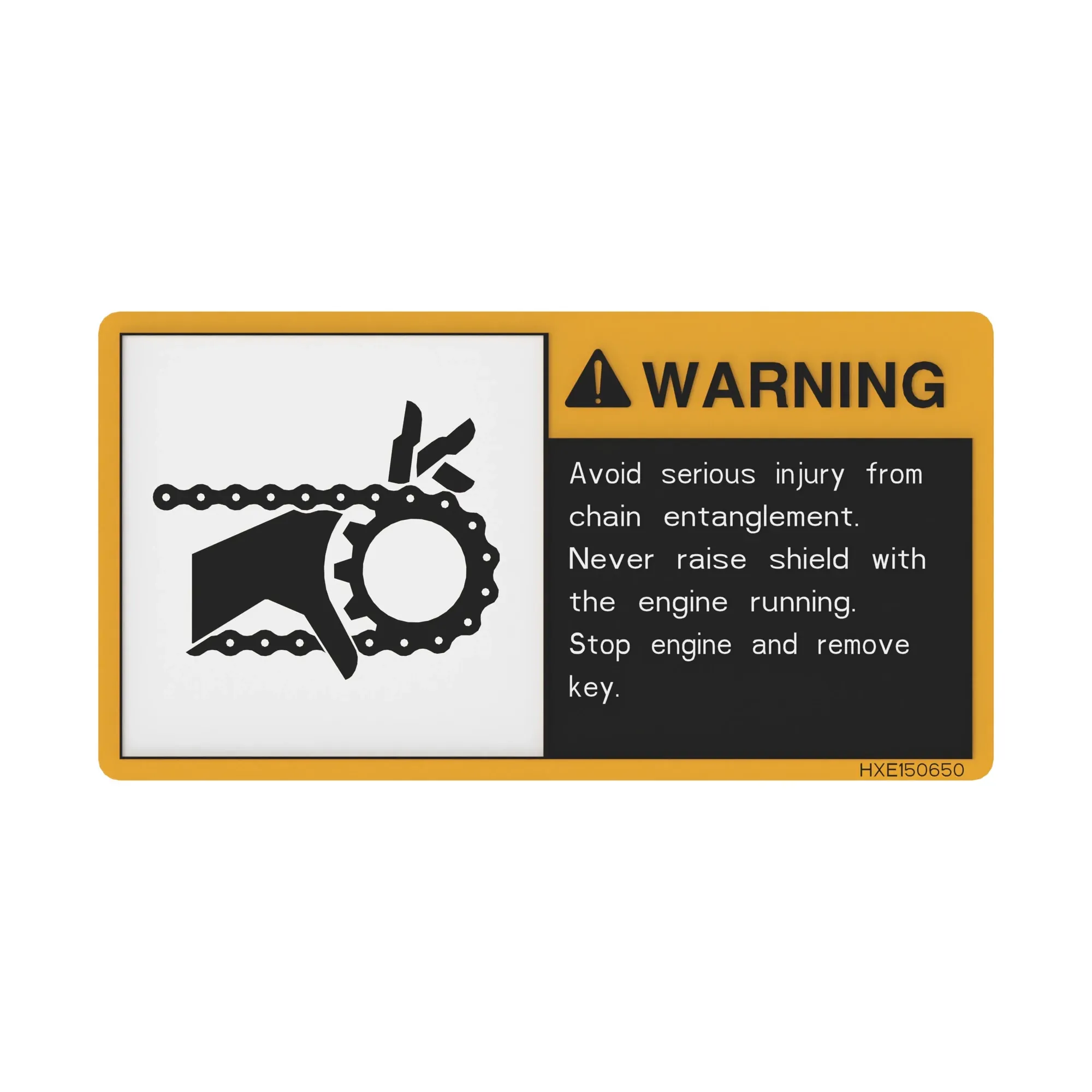 John Deere Safety Chain Label, English - HXE150650