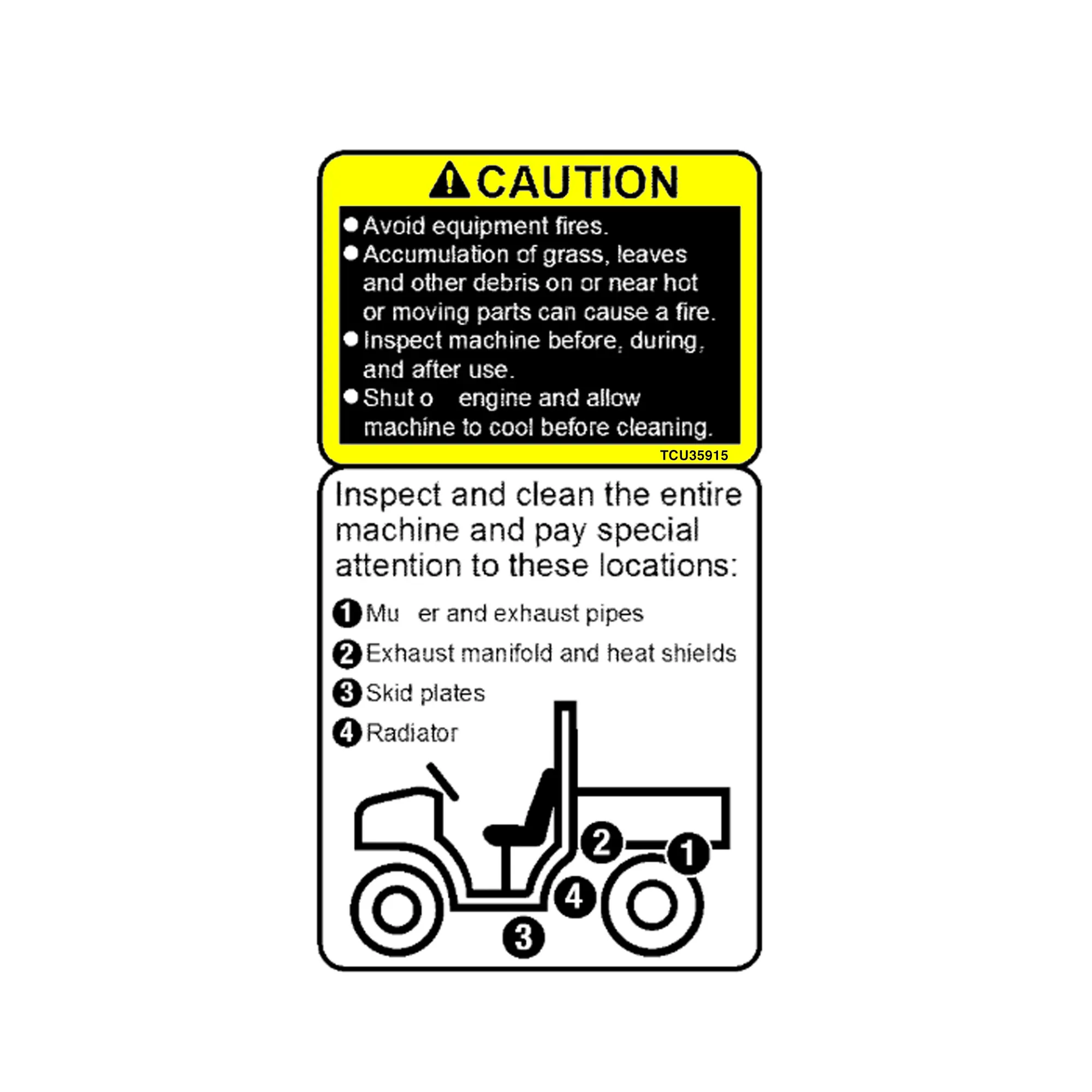 John Deere Safety Sign, Cleaning Label - TCU35915