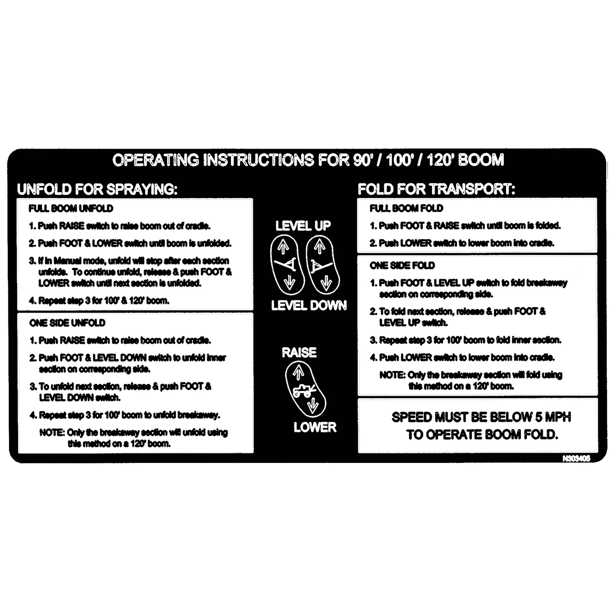 John Deere 90/100/120 Boom Fold Label - N303405