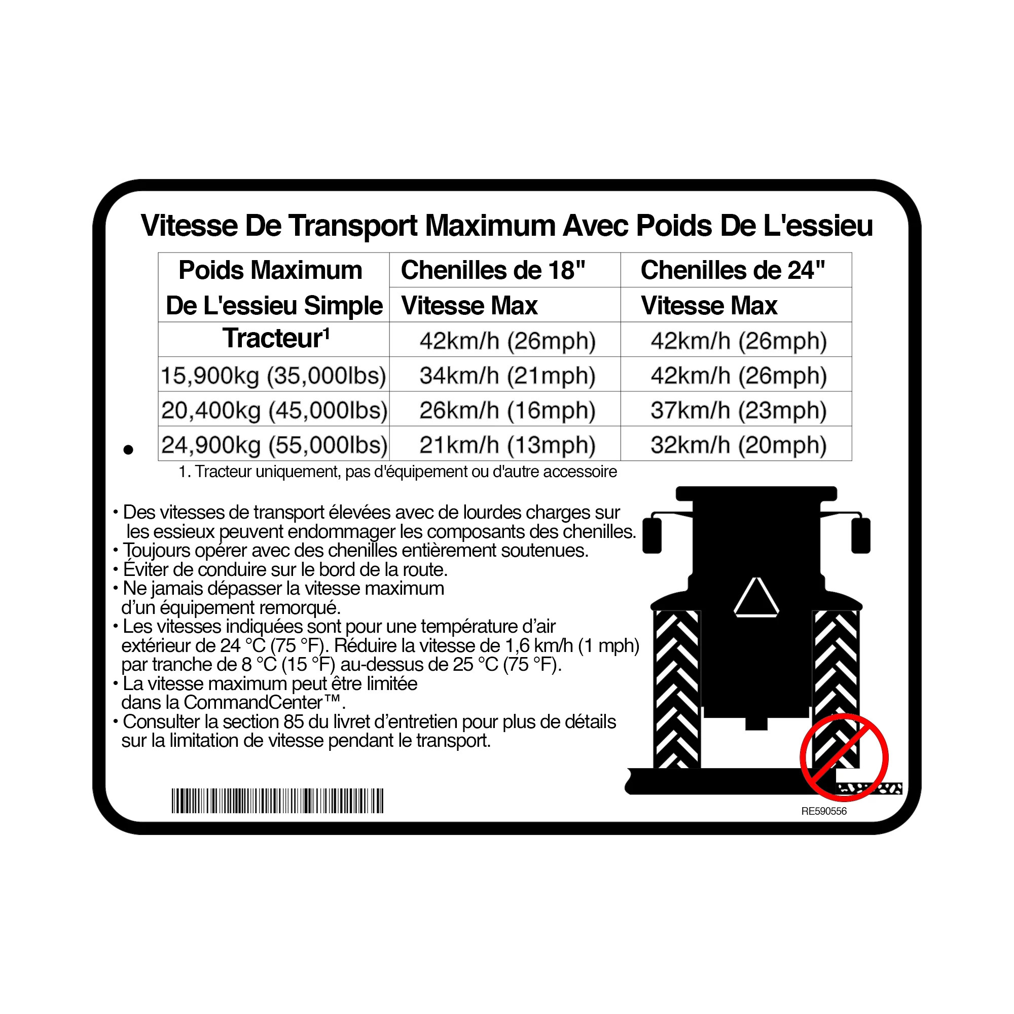John Deere Narrow Transport Operation Label - RE590556
