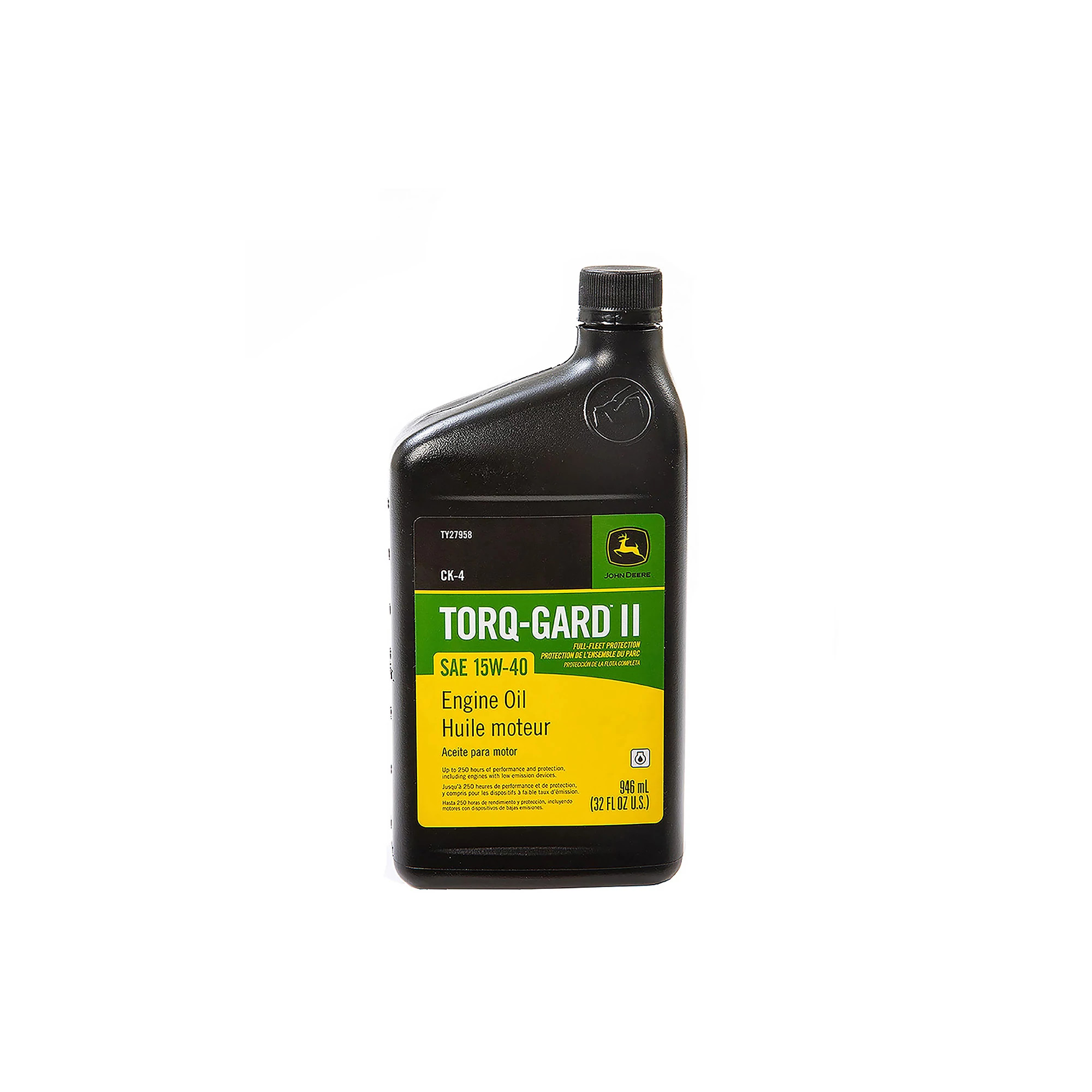 John Deere Engine Oil, Torq-Gard™ II, SAE 15W-40, API CK-4, 950 ml (1 Quart) - TY27958