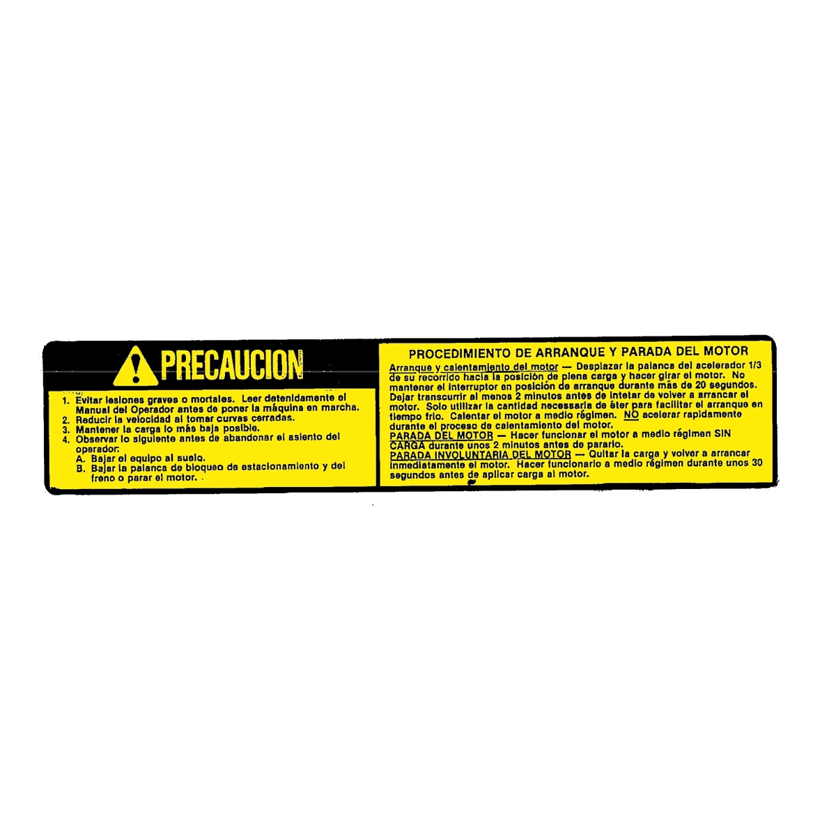 Label, Caution, Operating and Start