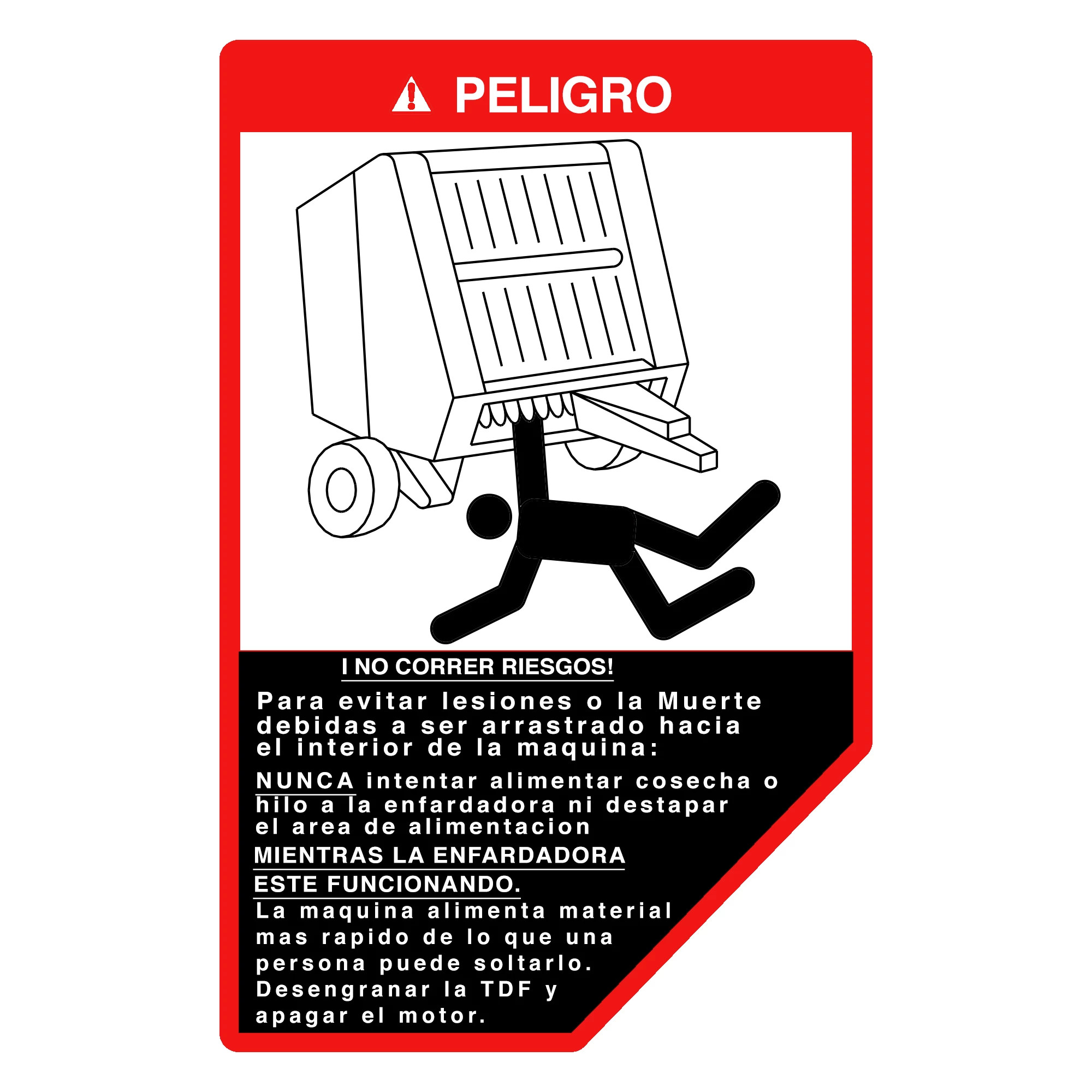 John Deere Danger Decal, Spanish - FH307360