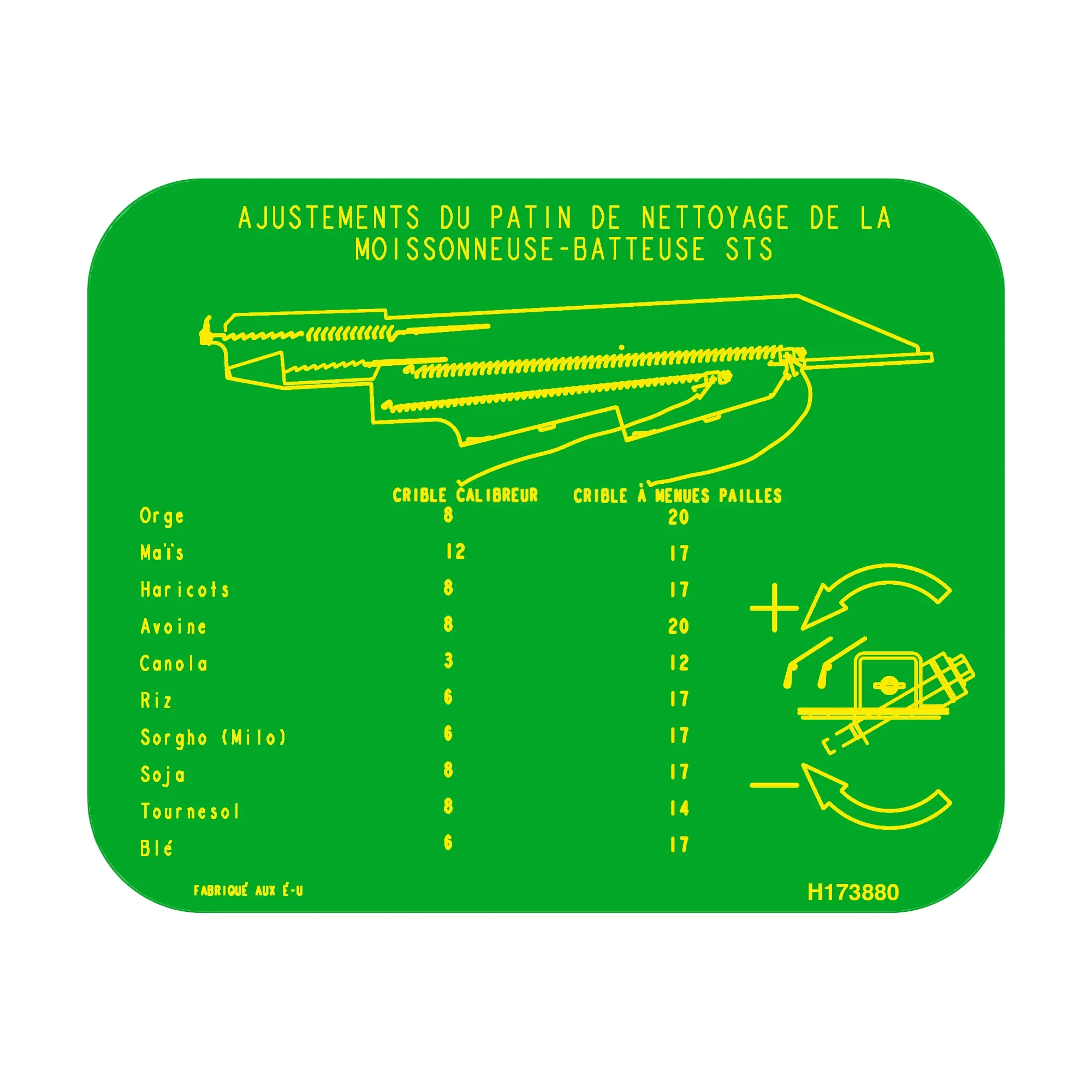 John Deere Cleaning Shoe Setting Label, French - H173880