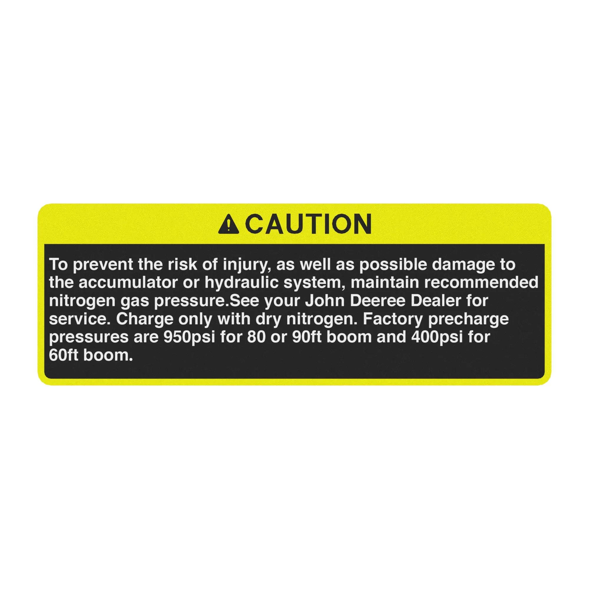 John Deere Safety Sign, Accumulator Caution, Spanish - N304798