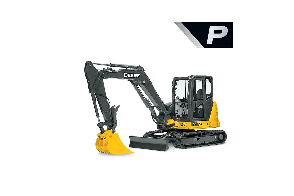 Studio image with a front left view of a 60 P-Tier Compact Excavator