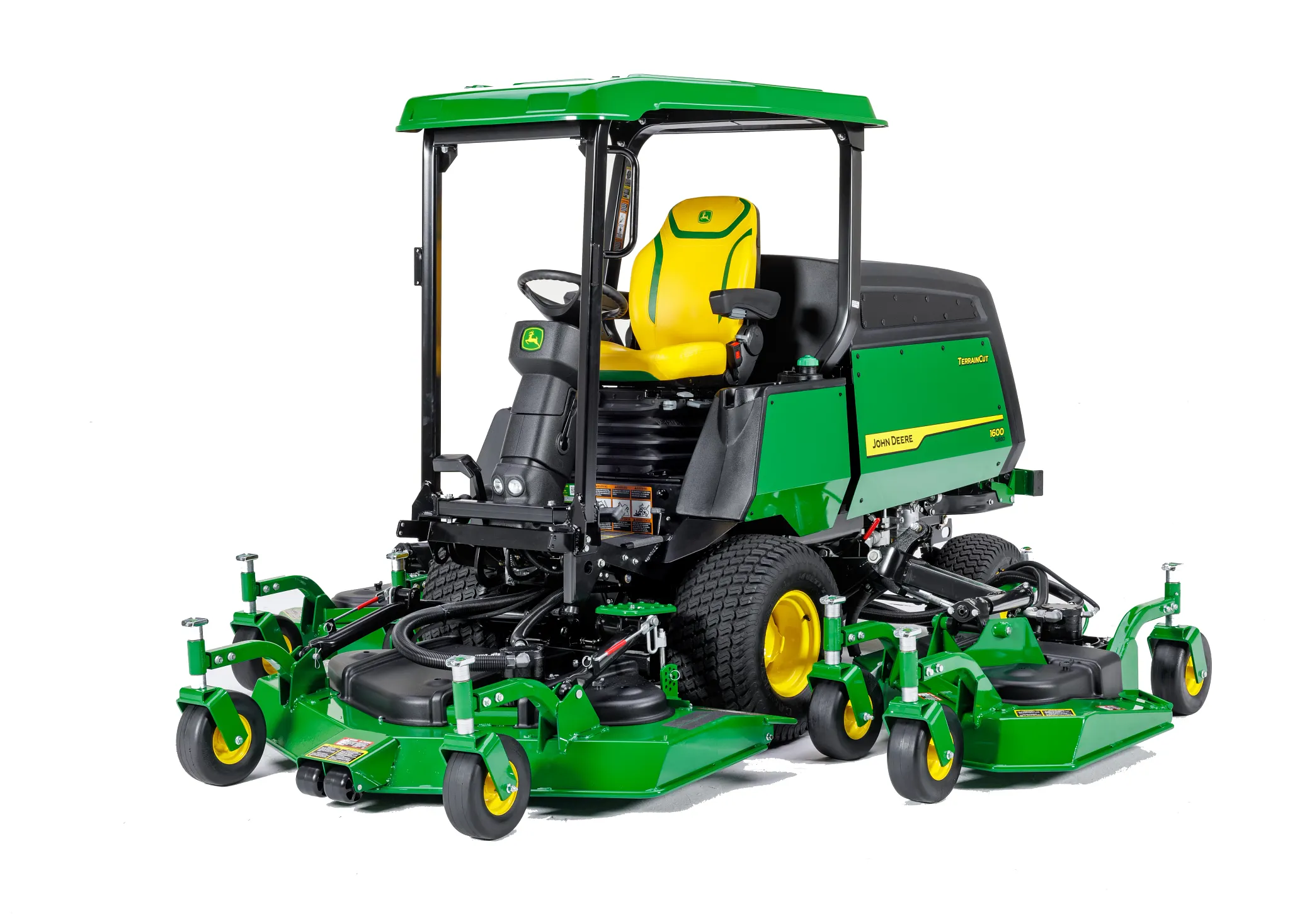 Front left studio view of 1600 Turbo TerrainCut Commercial Wide-Area Mower with 4-Post ROPS Canopy