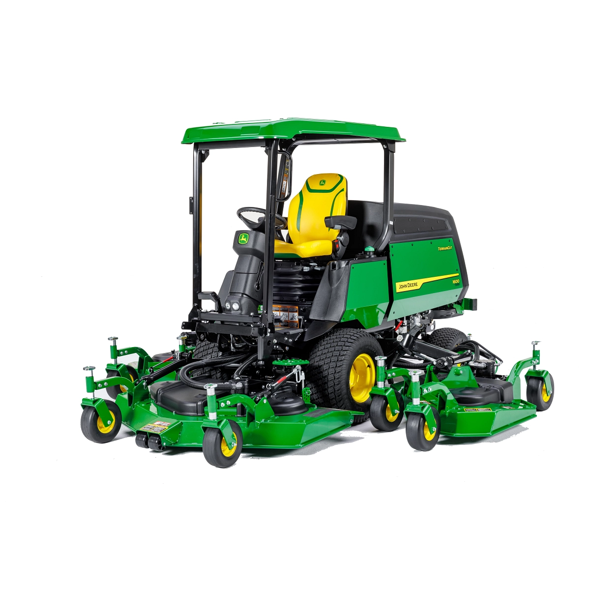 Front left studio view of 1600 Turbo TerrainCut Commercial Wide-Area Mower with 4-Post ROPS Canopy