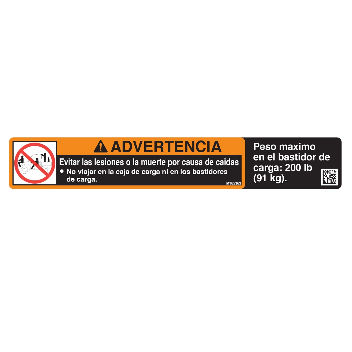 Safety Sign, Rear Rack, XUV 2 Row