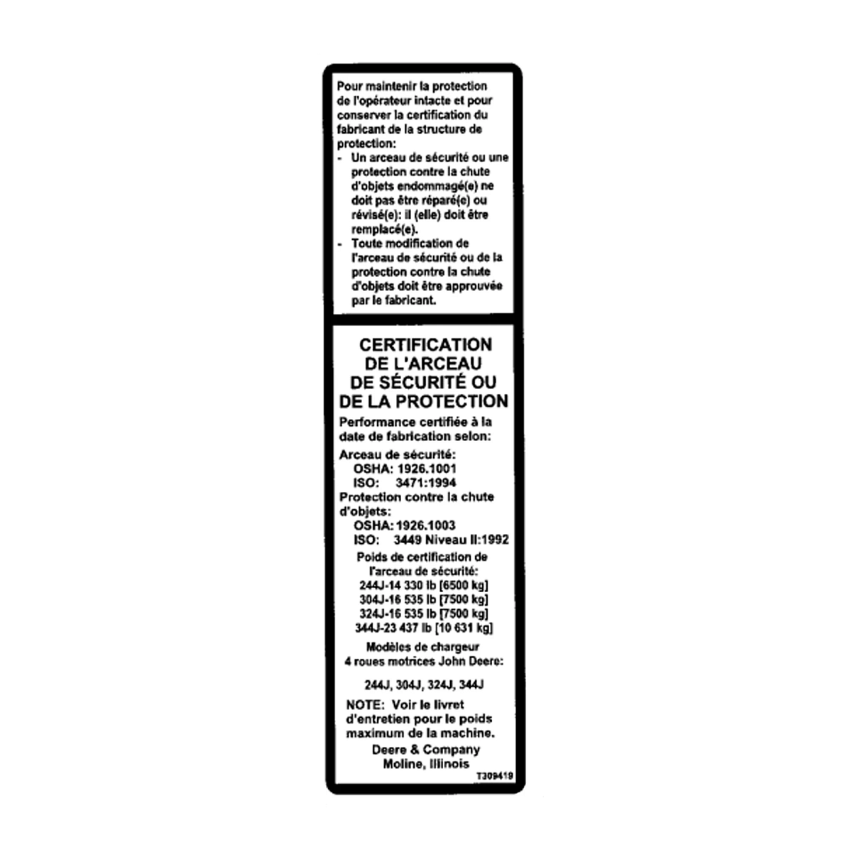 Label, ROPS Certification, French 2