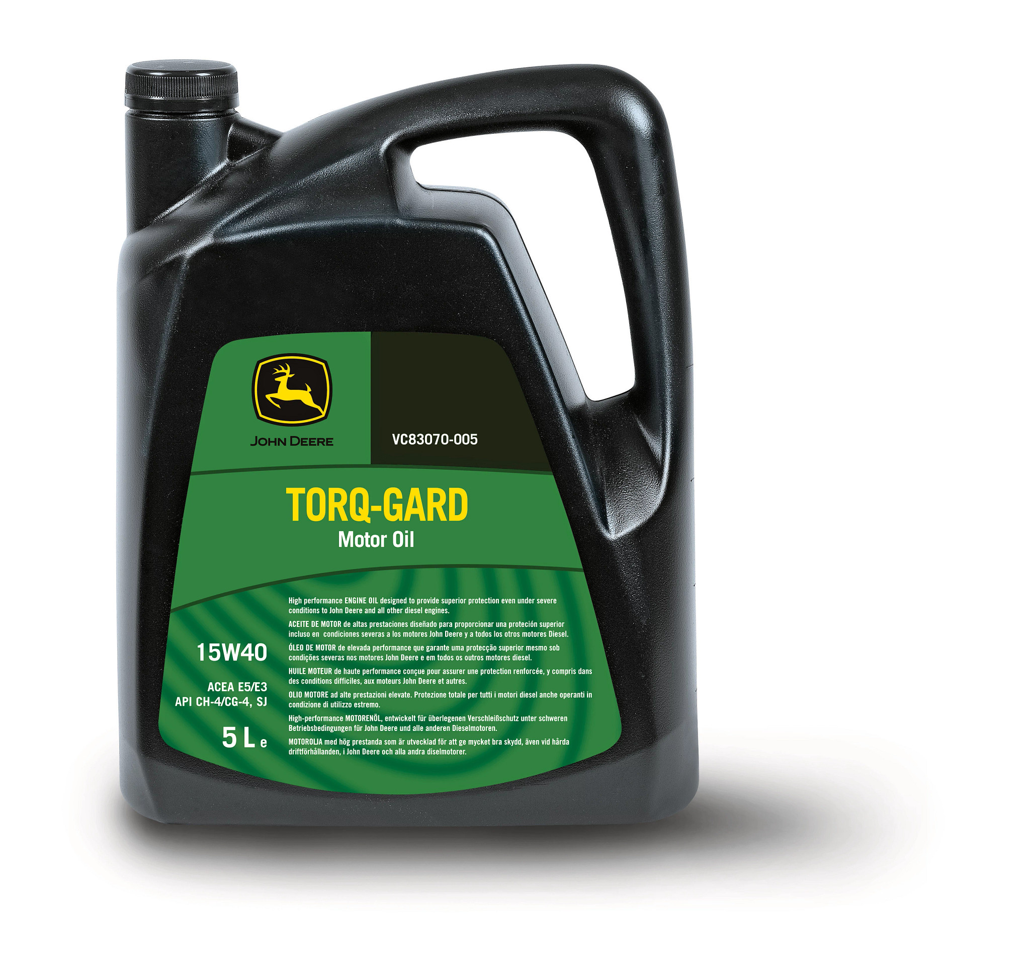 John Deere Engine Oil, Torq-Gard™, SAE 15W-40, API CH-4/SJ, ACEA E7/E5, 5 Liter (1.32 Gallon) - VC83070-005