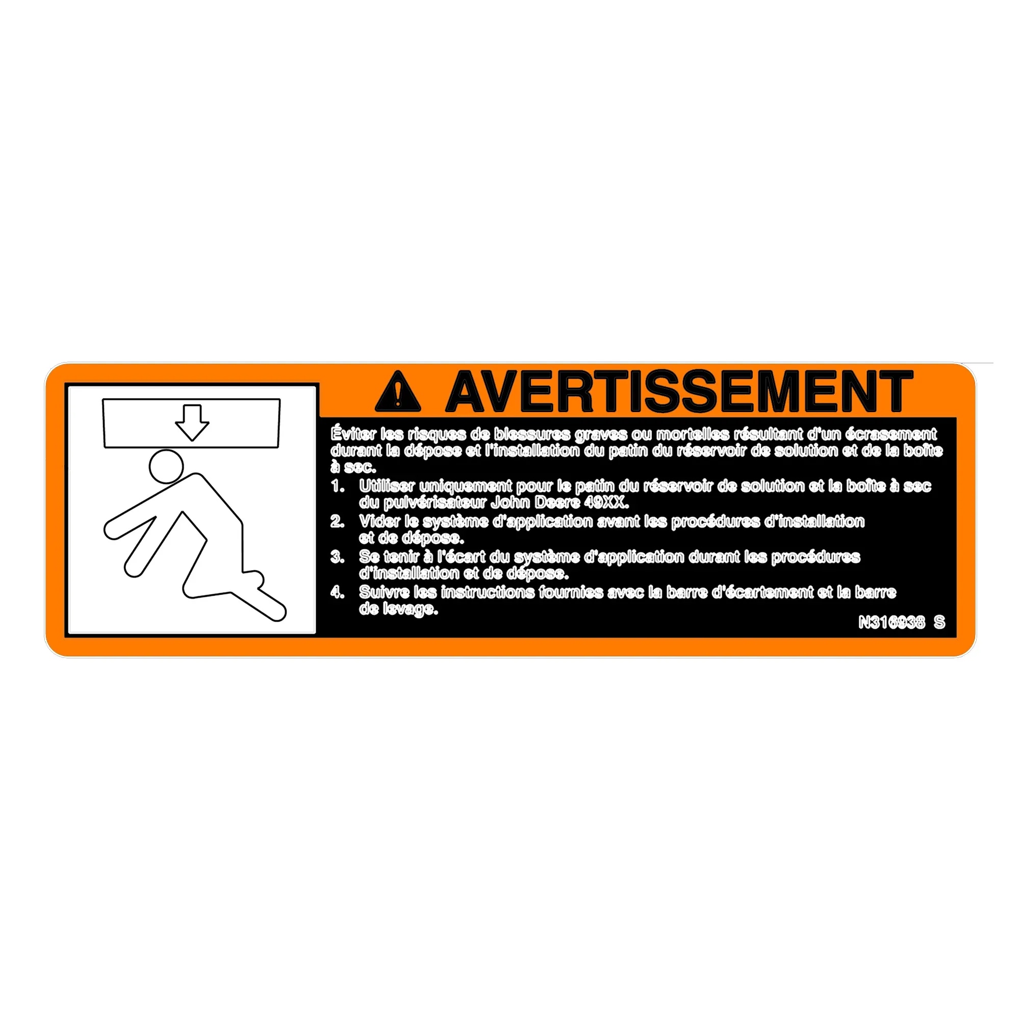 John Deere Liftbar Warning Label, French - N316938