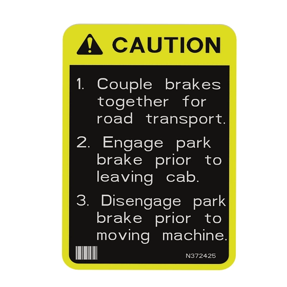 John Deere Safety Sign, Brake Caution - N372425
