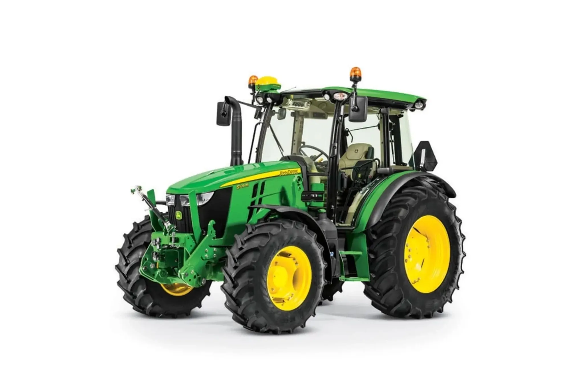 Studio image with a front left view of a 5105M Utility Tractor