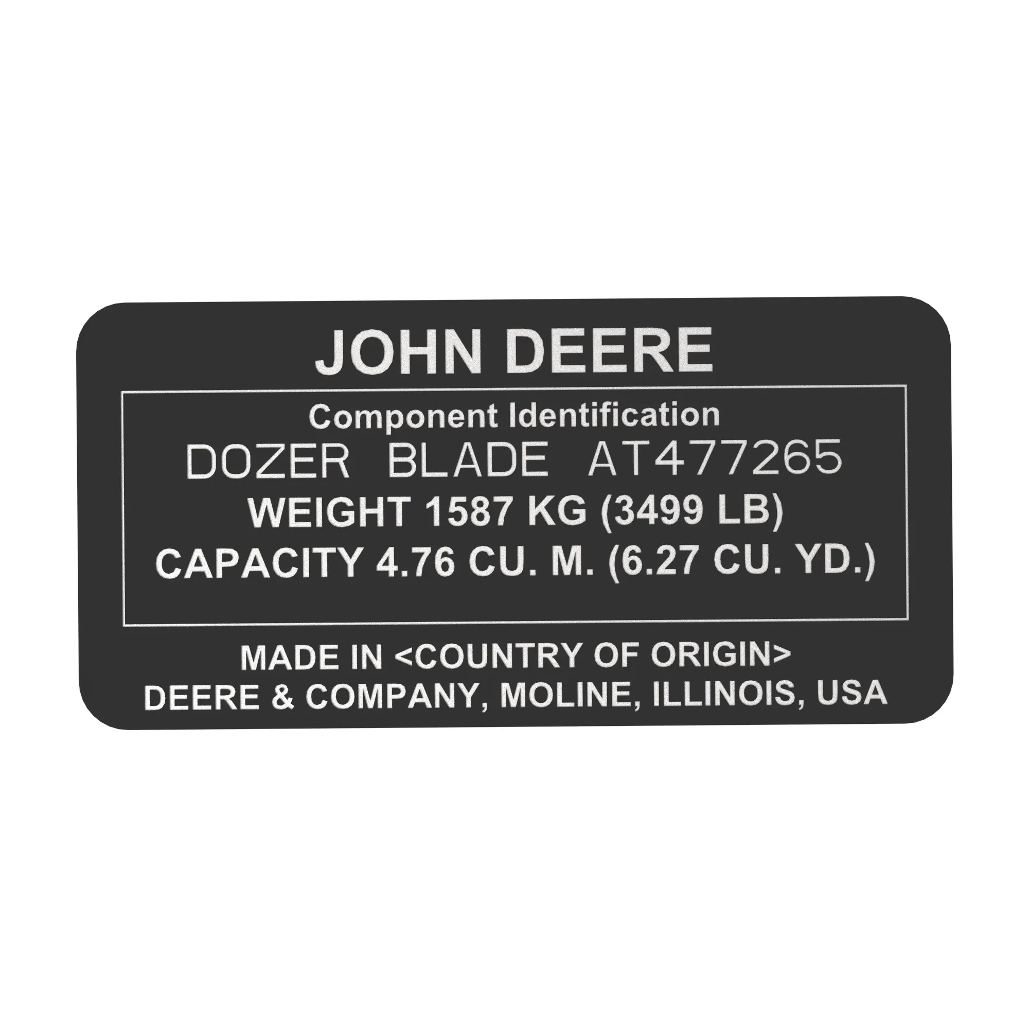 John Deere Identification Plate - T394940