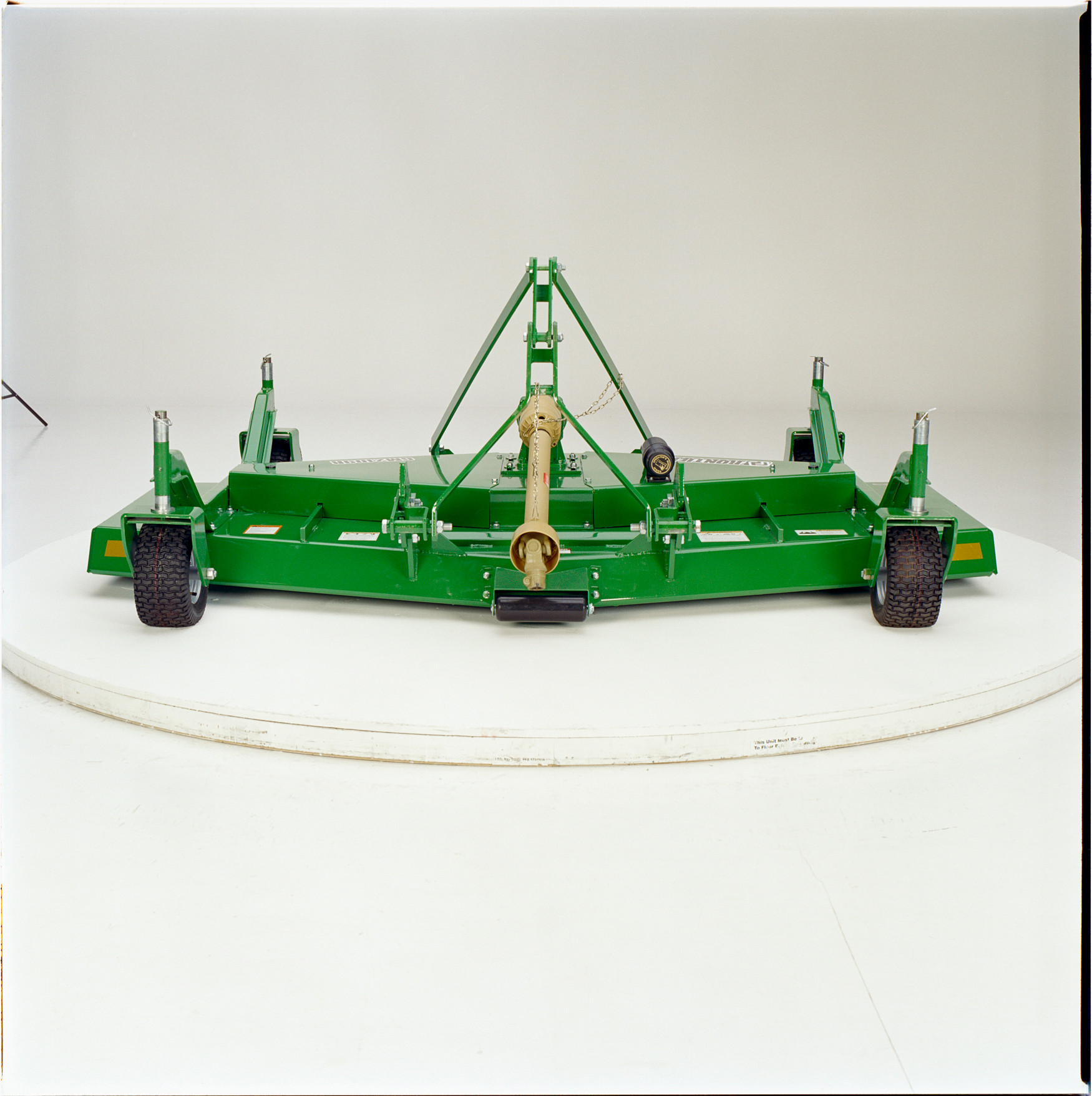 Front studio view of the rounded, front-tapered deck on the GM11 Grooming Mower