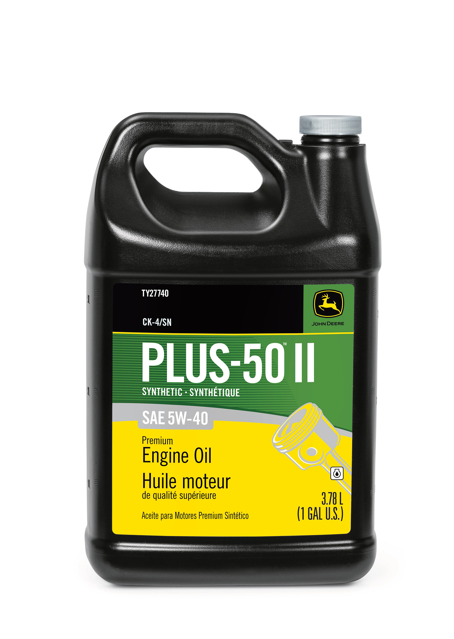 John Deere Premium Synthetic Engine Oil, Plus-50™ II, SAE 5W-40, API CK-4/SN, 3.78 Liter (1 Gallon) - TY27740