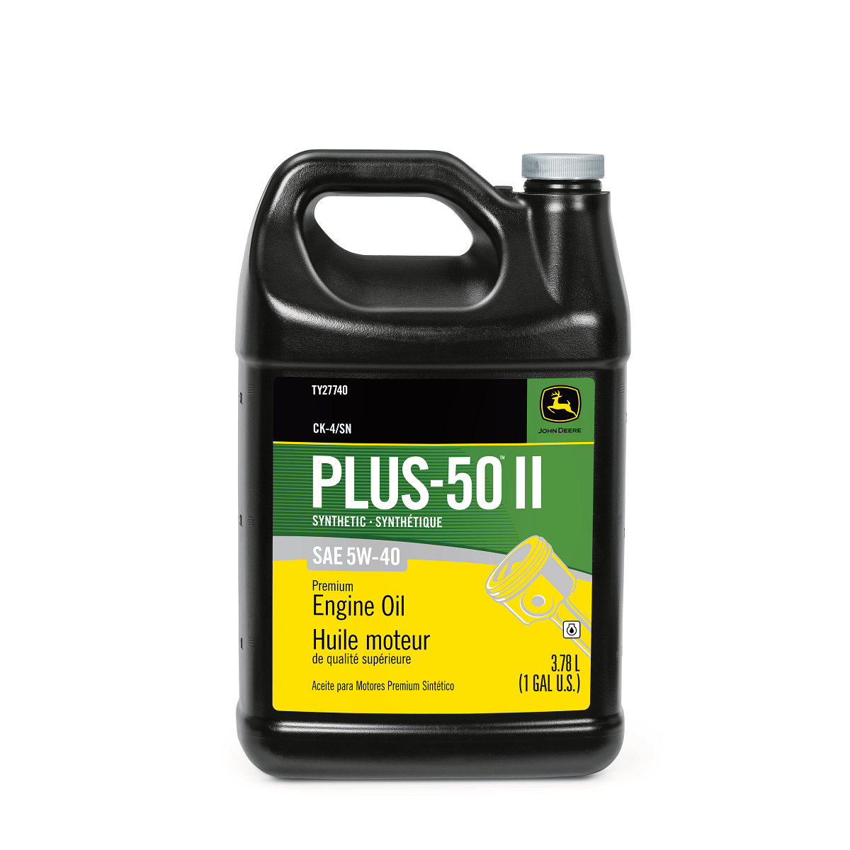 John Deere Premium Synthetic Engine Oil, Plus-50™ II, SAE 5W-40, API CK-4/SN, 3.78 Liter (1 Gallon) - TY27740