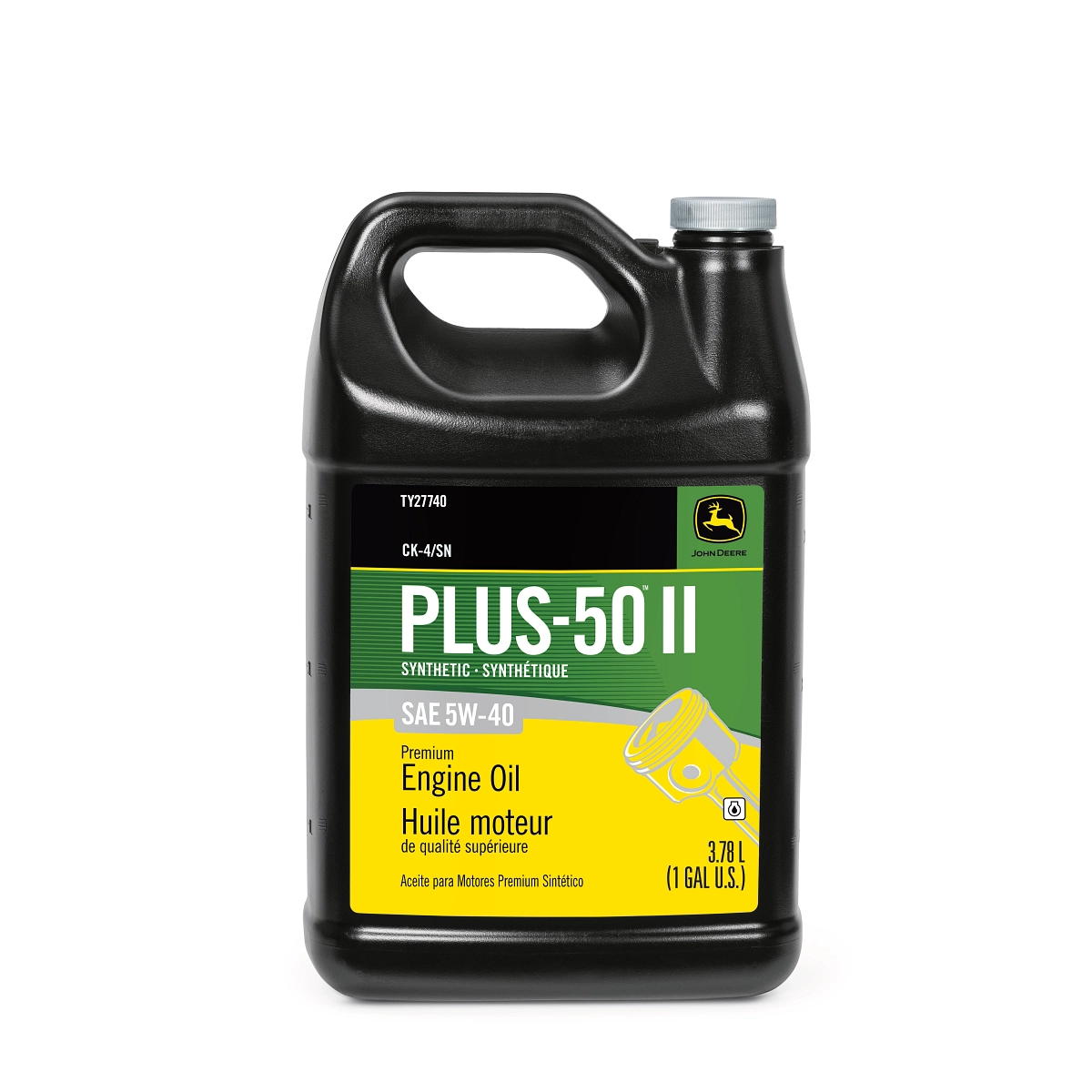 John Deere Premium Synthetic Engine Oil, Plus-50™ II, SAE 5W-40, API CK-4/SN, 3.78 Liter (1 Gallon) - TY27740