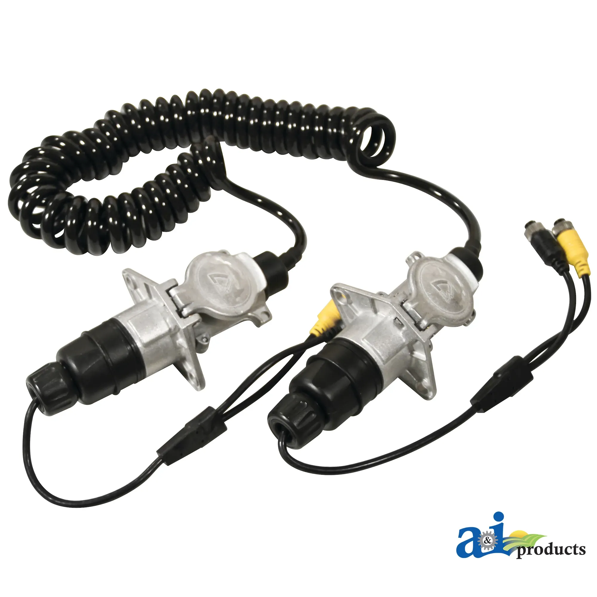 A&I Products CabCAM™ 7 Pin Coiled Trailer Cable Kit with Aluminum Connectors, for 2 Cameras - A-TCK523