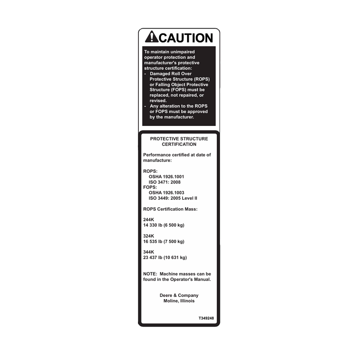Safety Sign, Label ROPS Certificati
