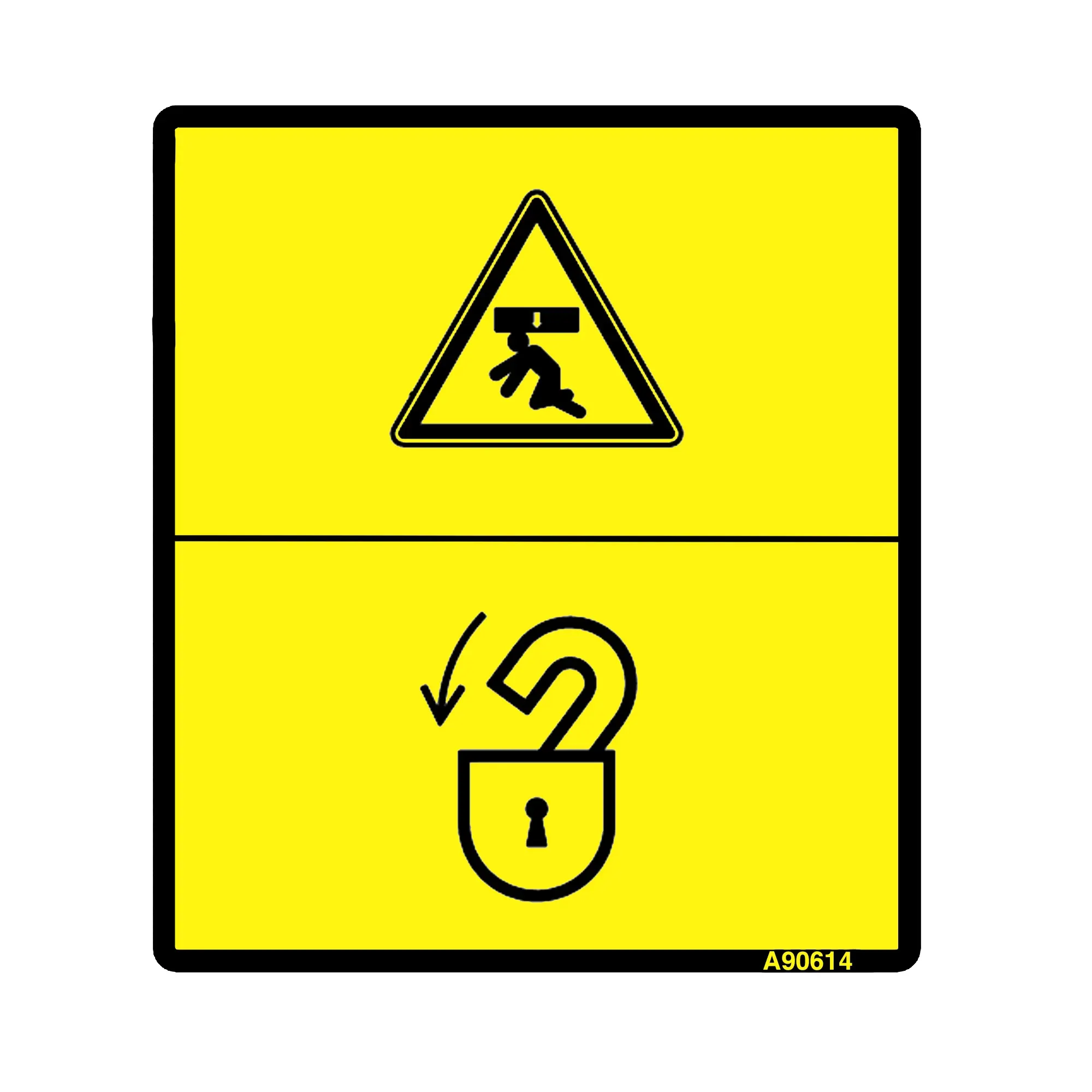 John Deere Caution Lock Crush, Text Free Label - A90614