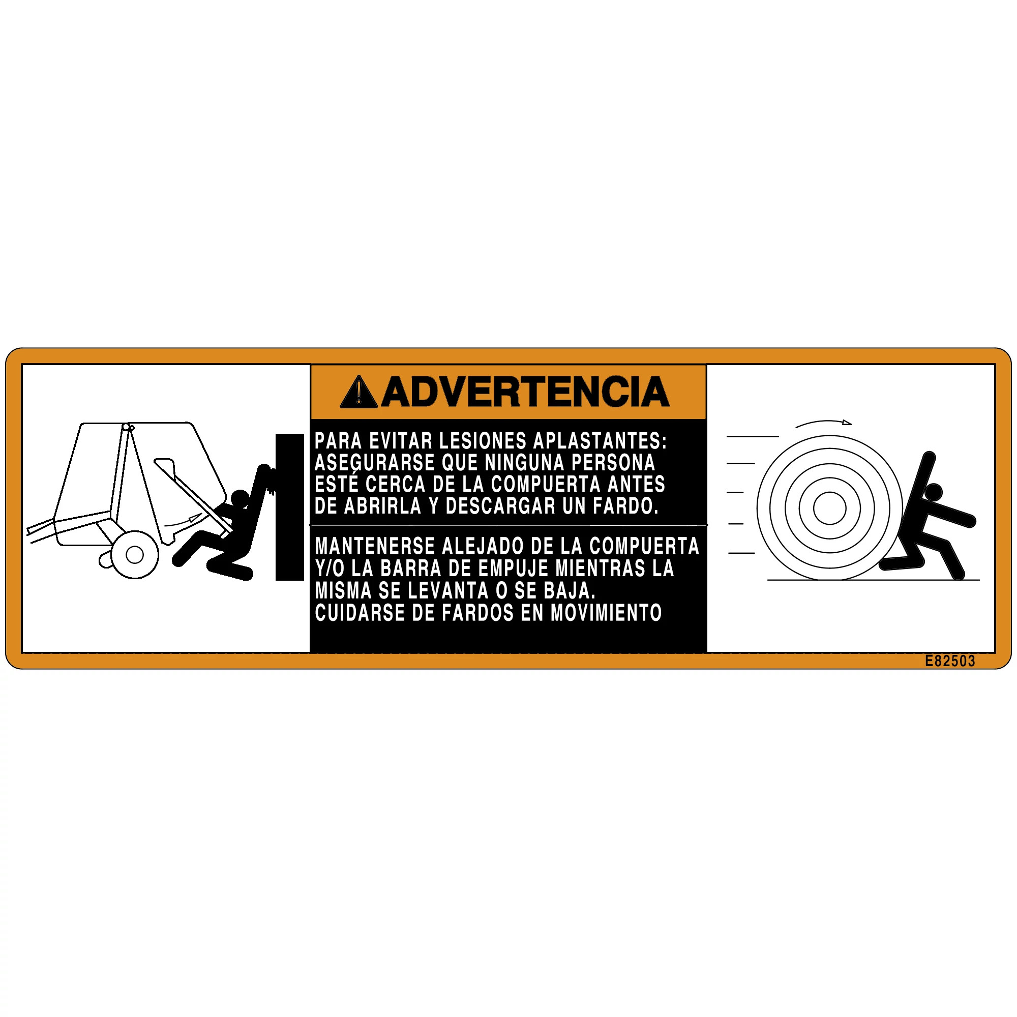 John Deere Gate and Push Bar Label, Spanish - E82503