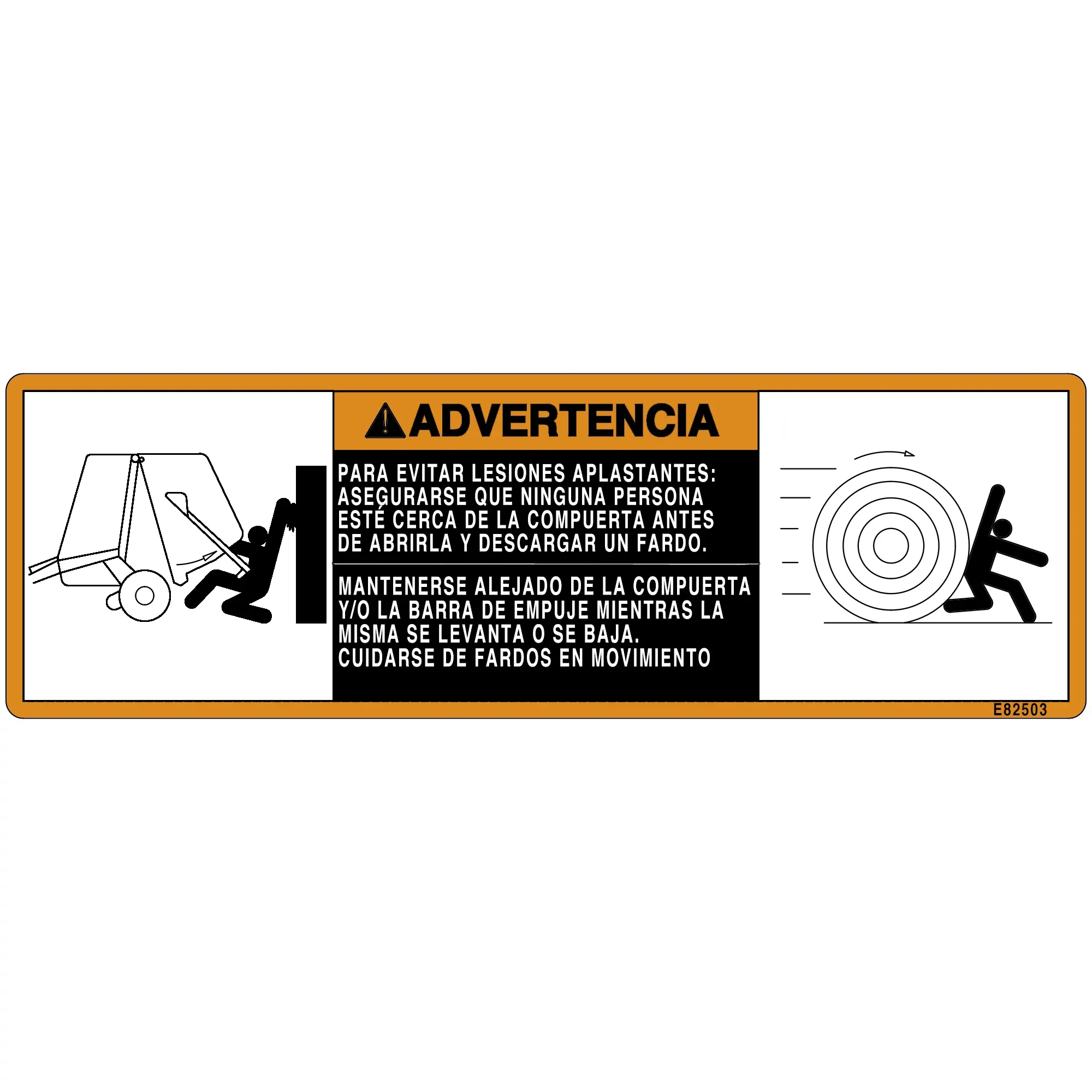 John Deere Gate and Push Bar Label, Spanish - E82503