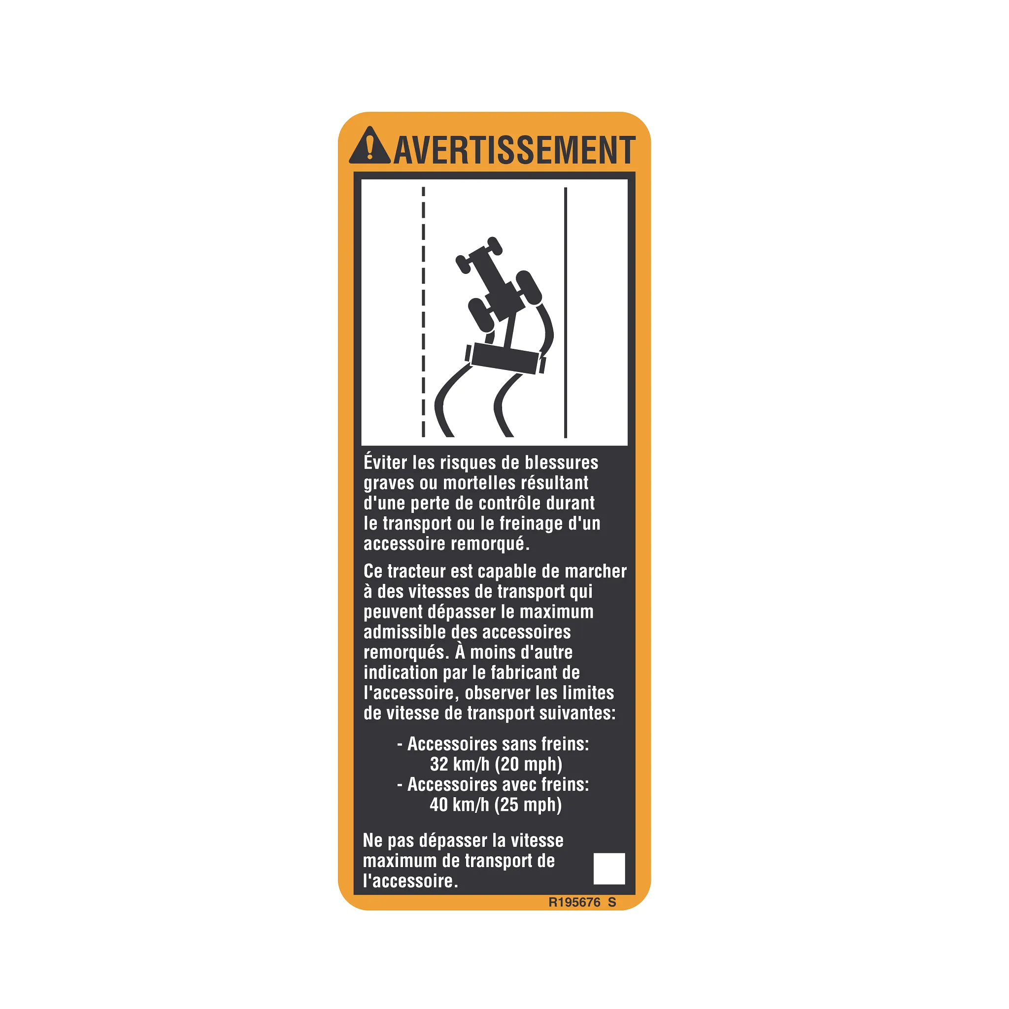John Deere Safety Sign, Warning, French - R195676