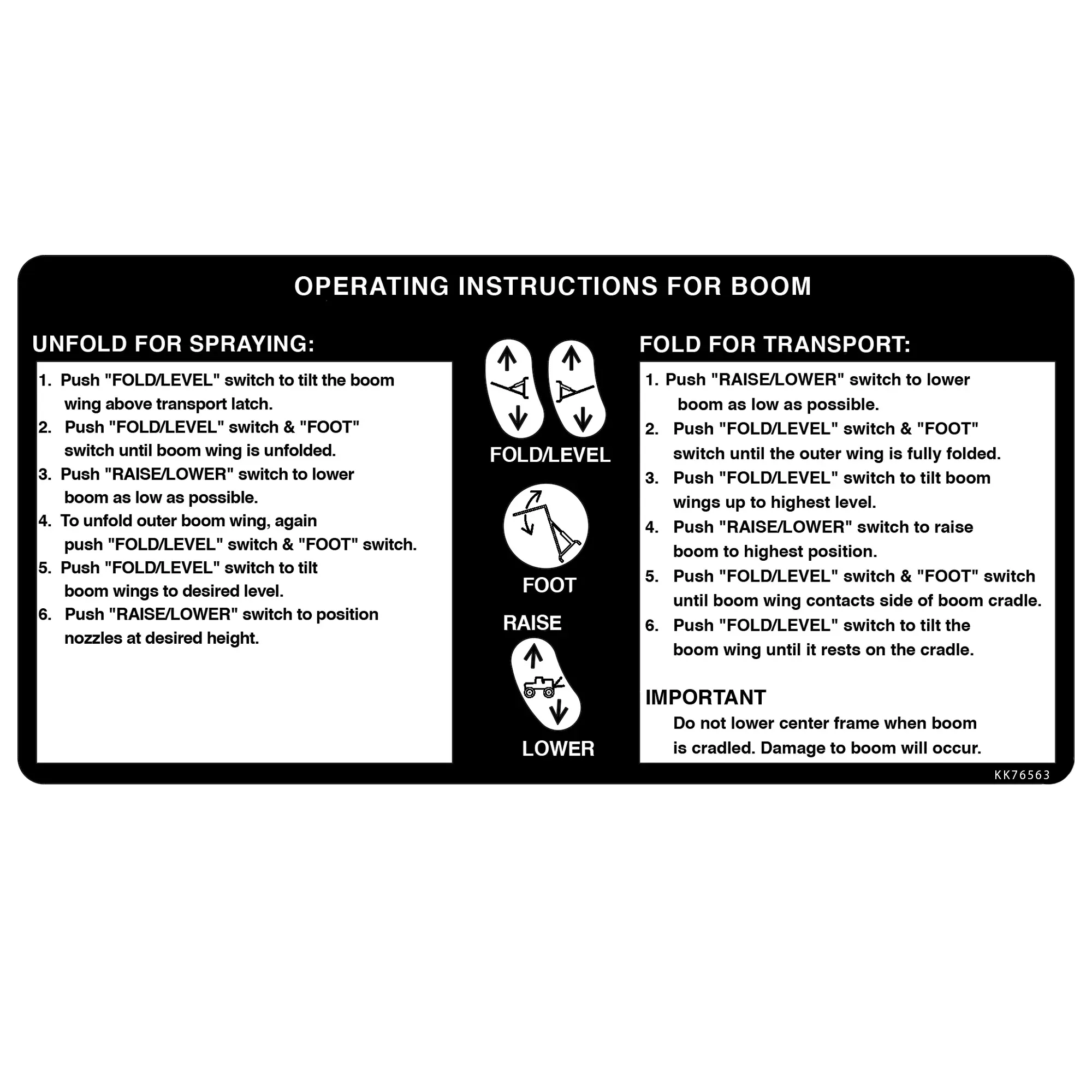 John Deere English Boom Fold Instruction Label, English - KK76563