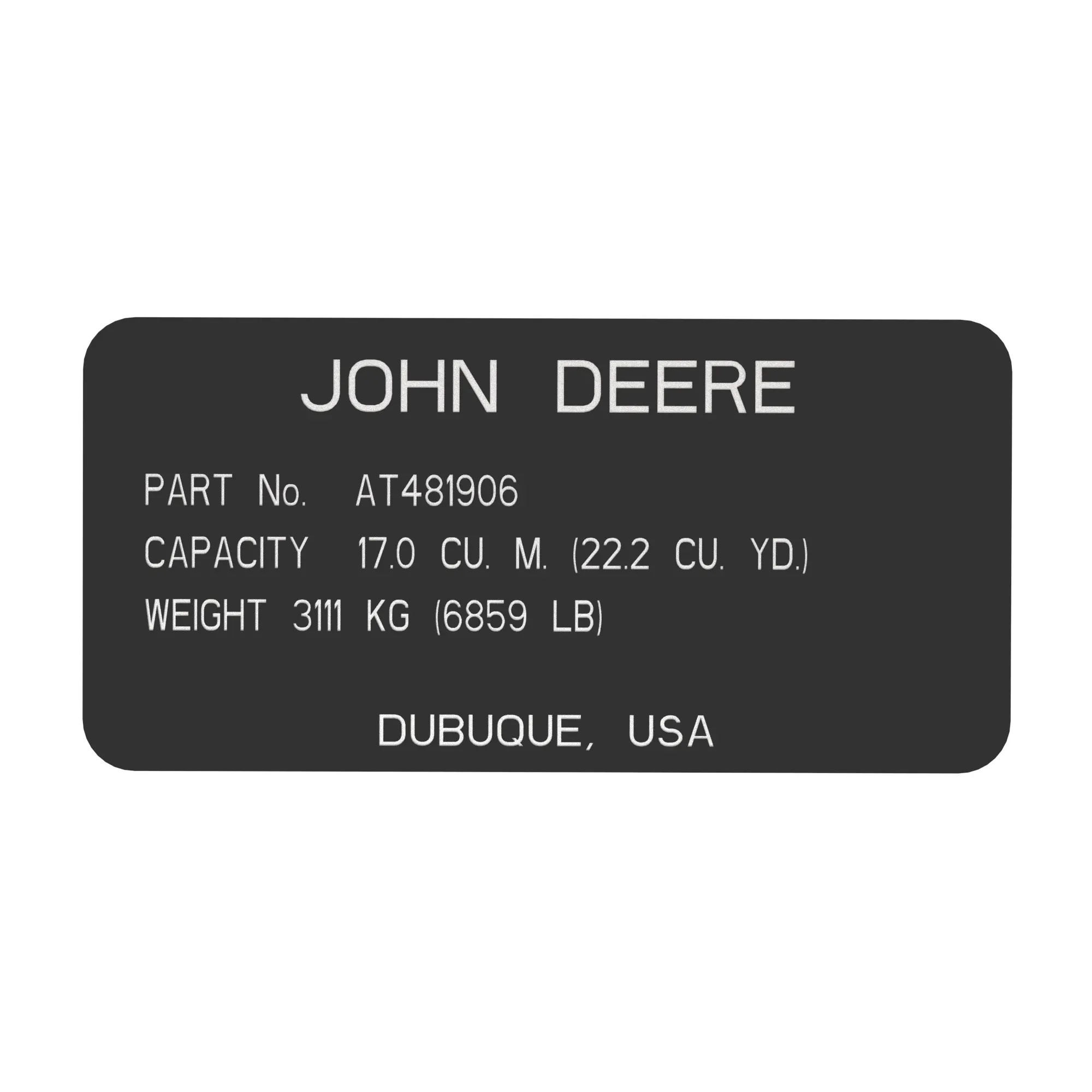 John Deere Identification Plate - T398412