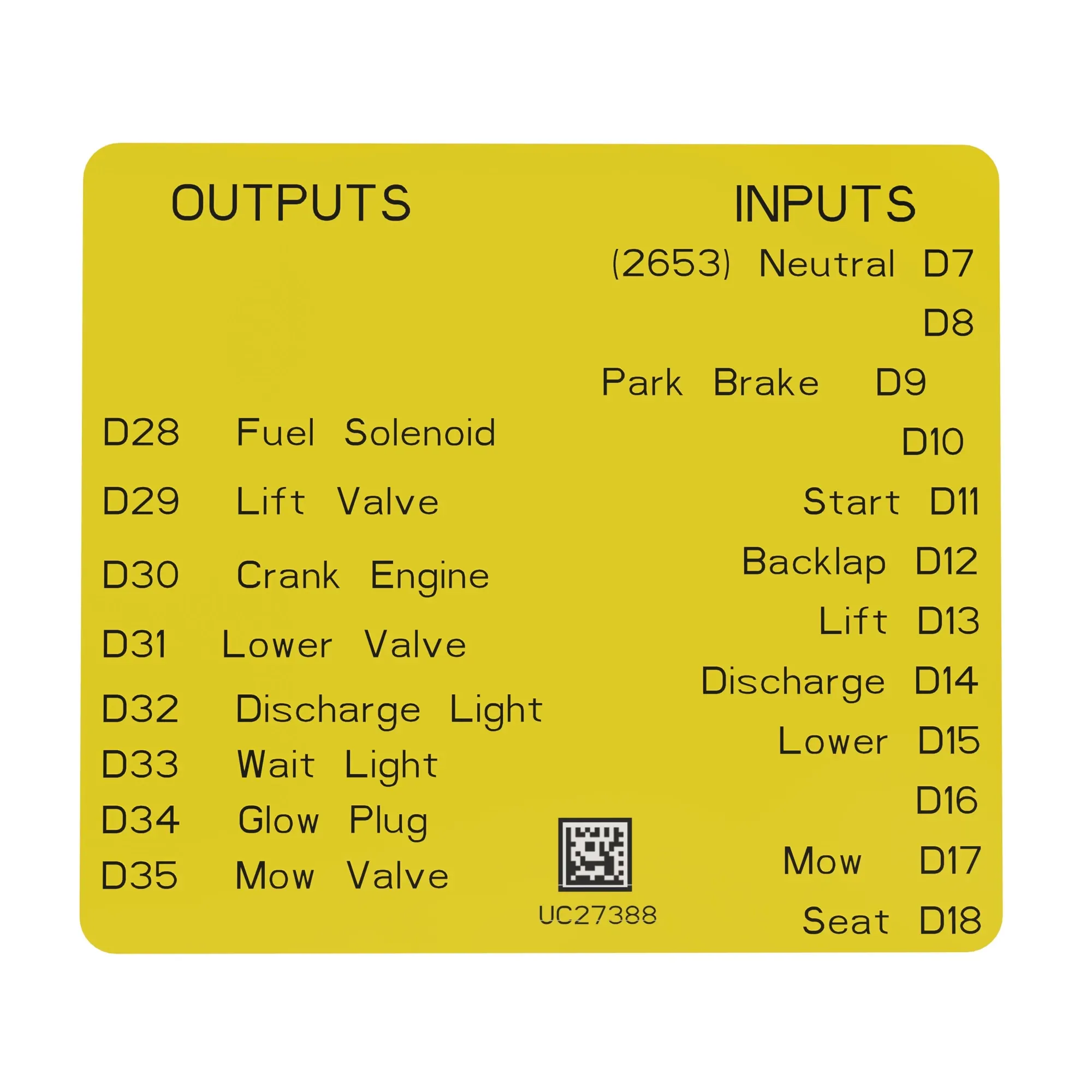 John Deere Diagnostics Control Module Label - UC27388