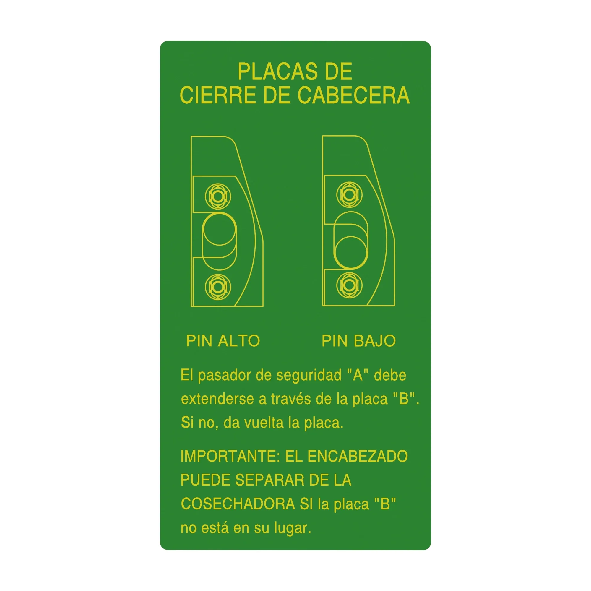 John Deere Label, Spanish, Feeder House Lower - HXE155063