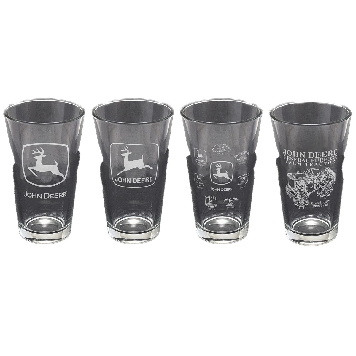 4 Pack of 16 oz Glass Tumbler with John Deere Logos