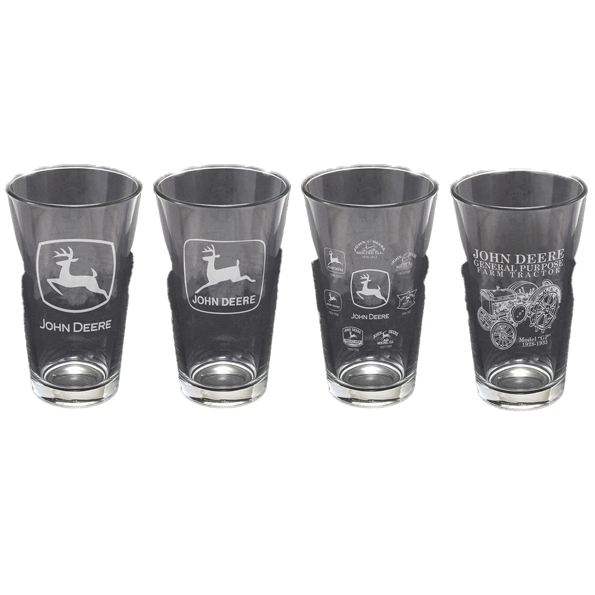 4 Pack of 16 oz Glass Tumbler with John Deere Logos