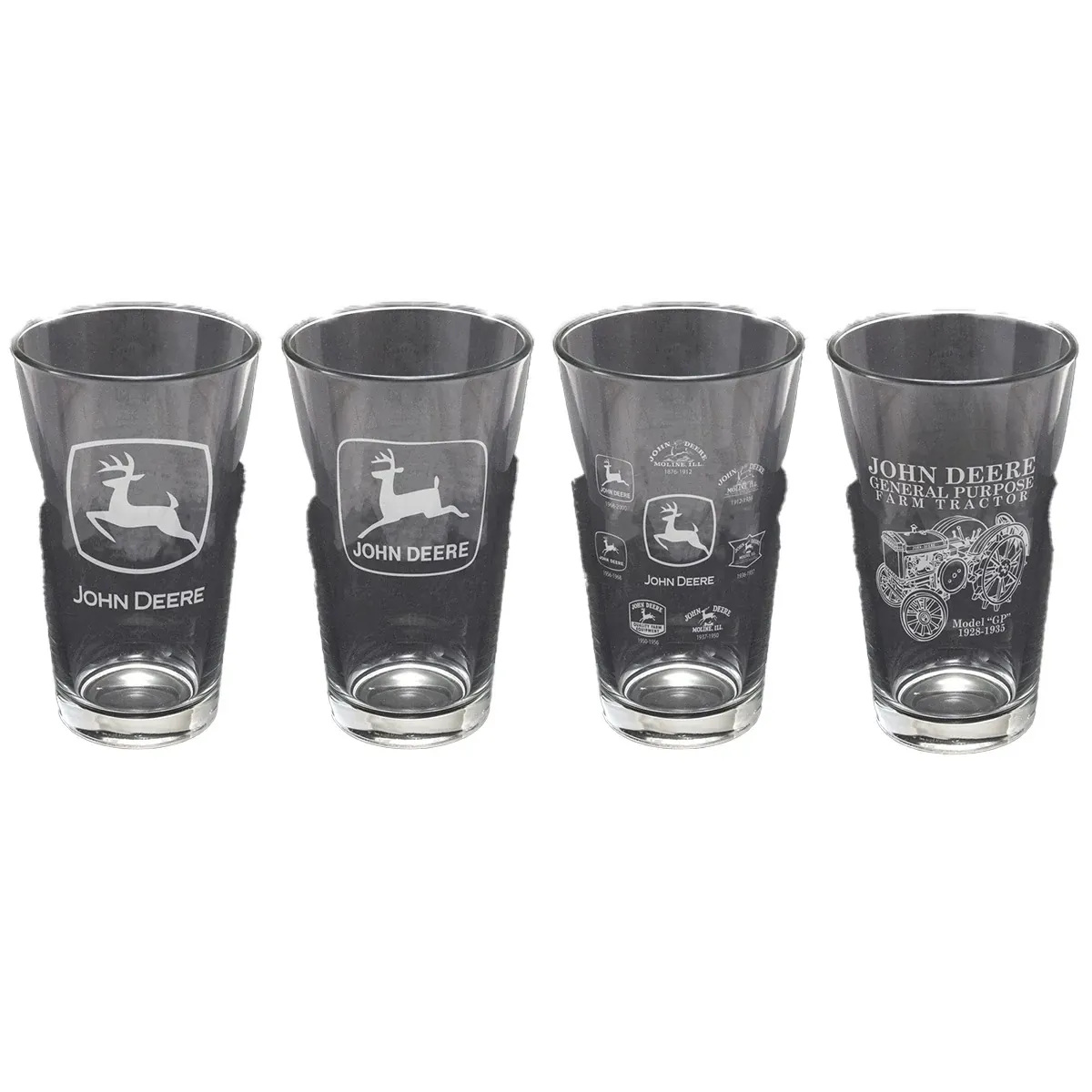 4 Pack of 16 oz Glass Tumbler with John Deere Logos